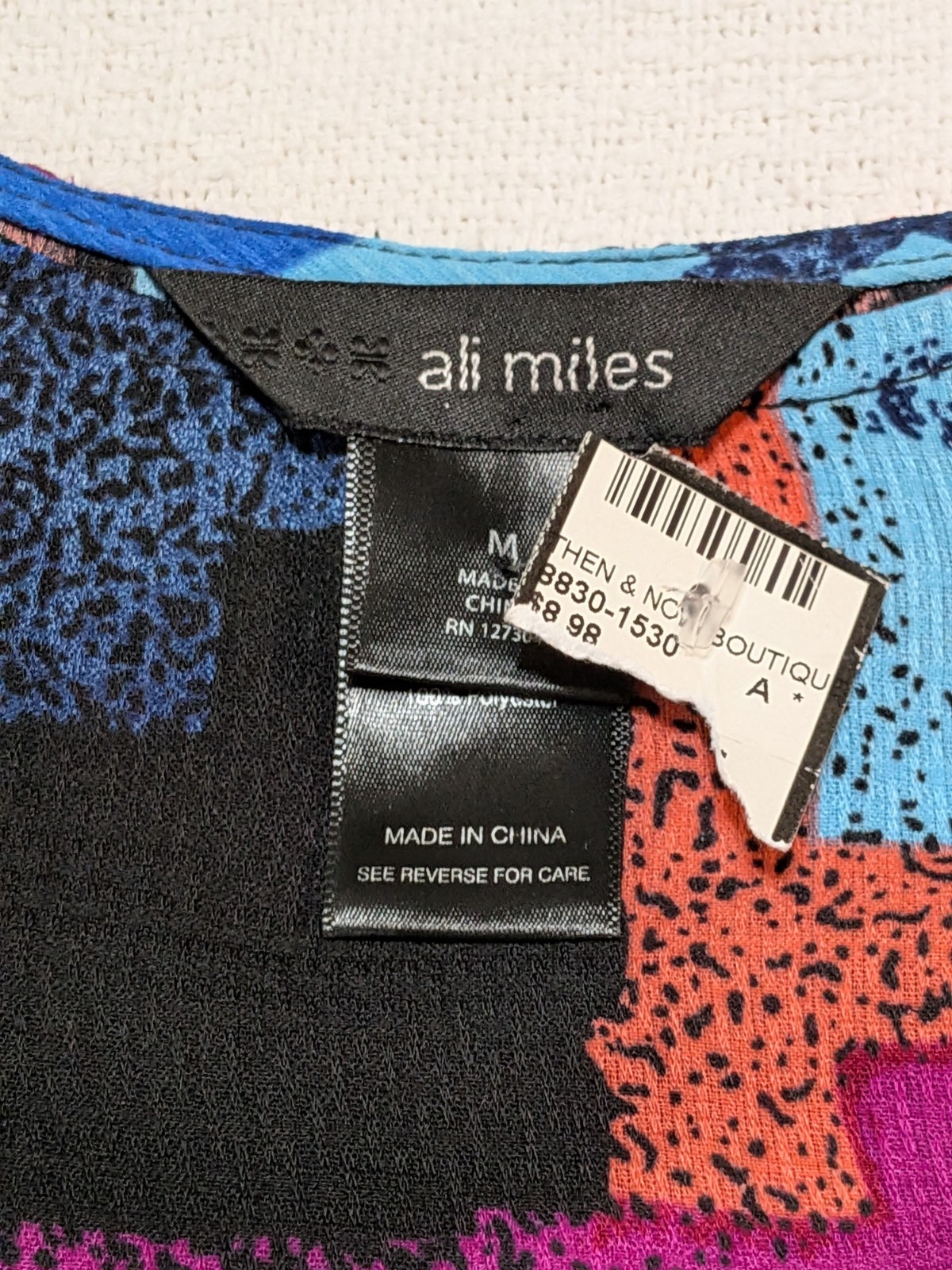 Ali Miles Women’s Multicolor Abstract Knit Pullover Blouse 3/4 Sleeve Size M