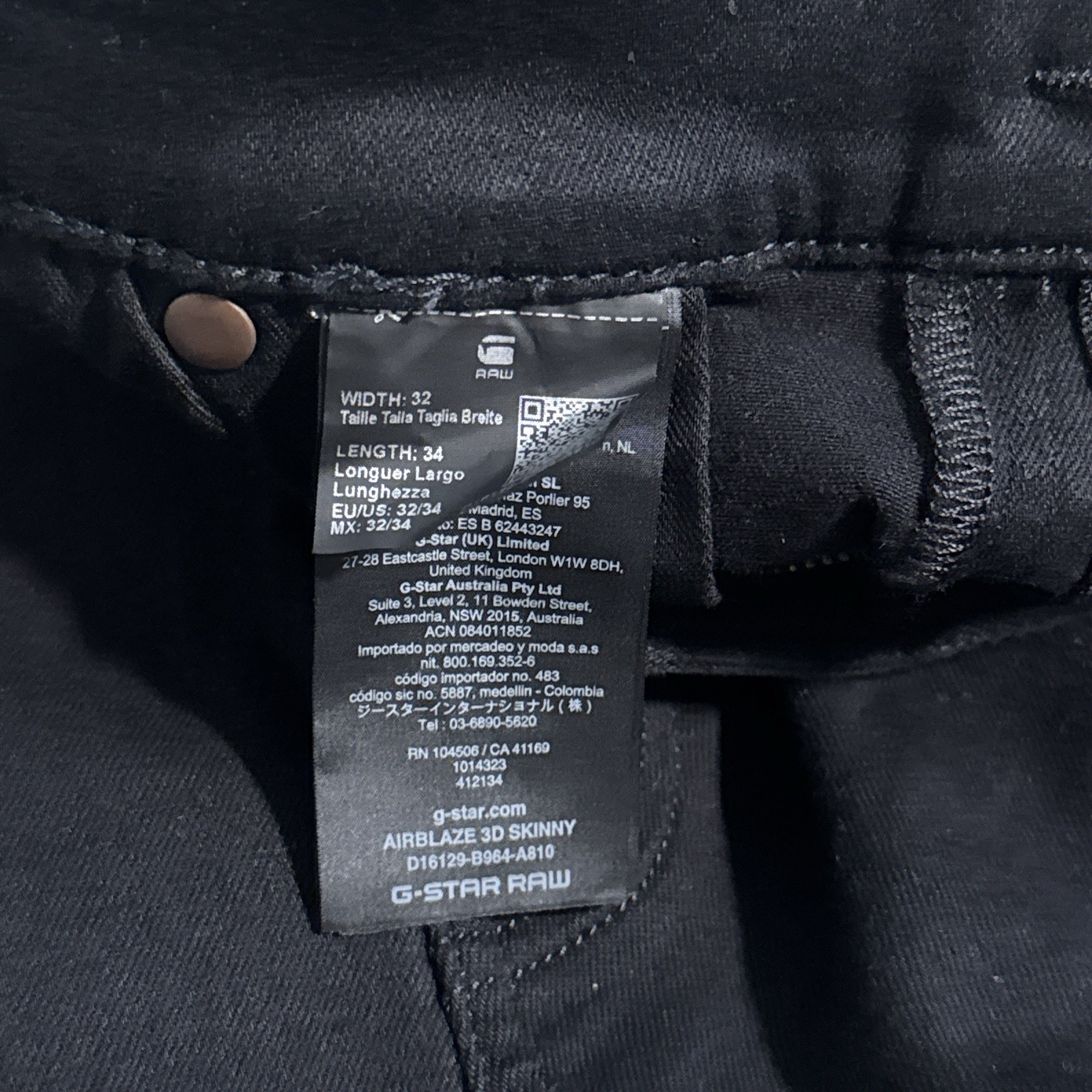 G-Star Raw Airblaze 3D Skinny Pitch Black Multi Pocket Cargo Jeans Mens 32×34