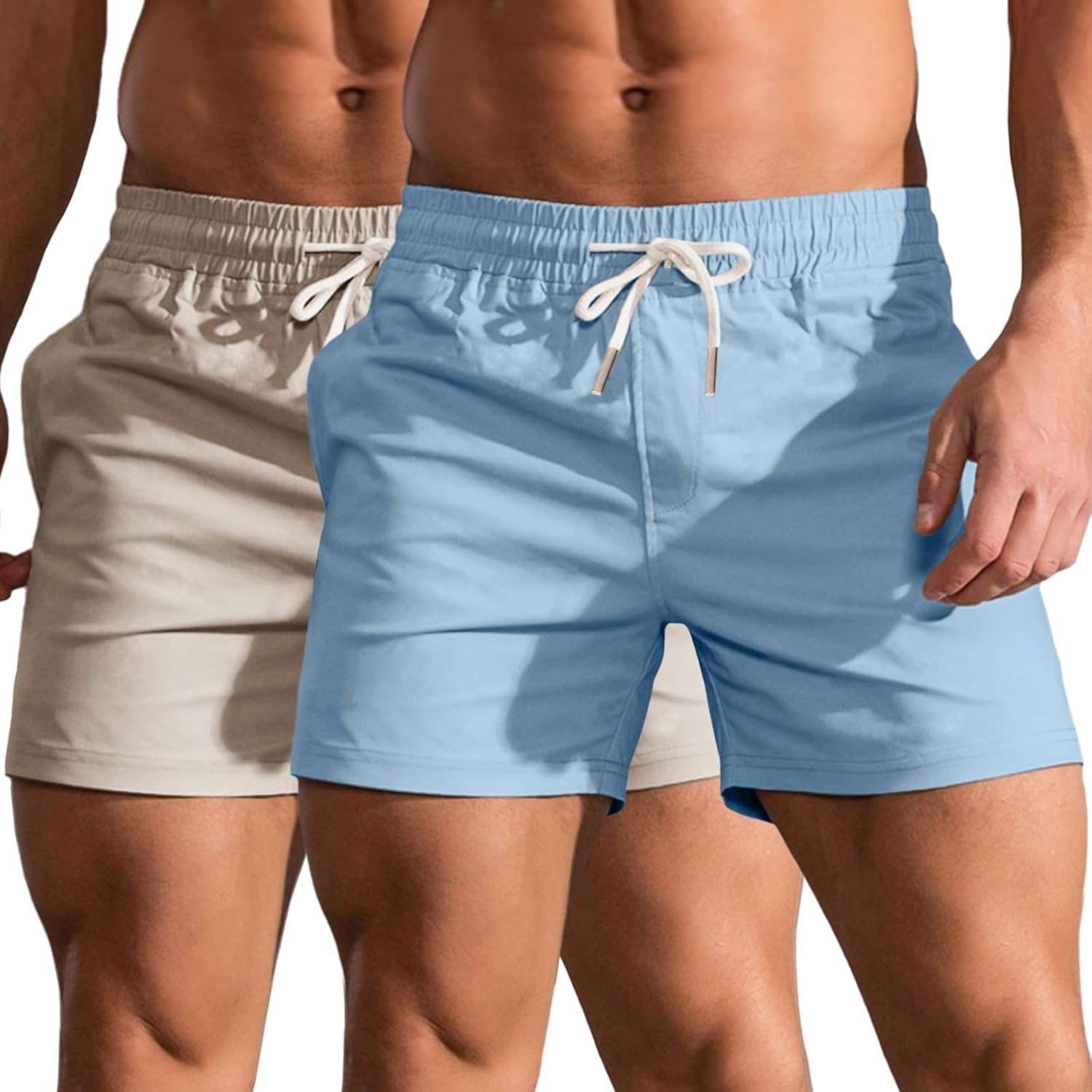 Mens Cotton 5-Inch Inseam Shorts Classic Fit Elastic Waist Casual Summer Workout