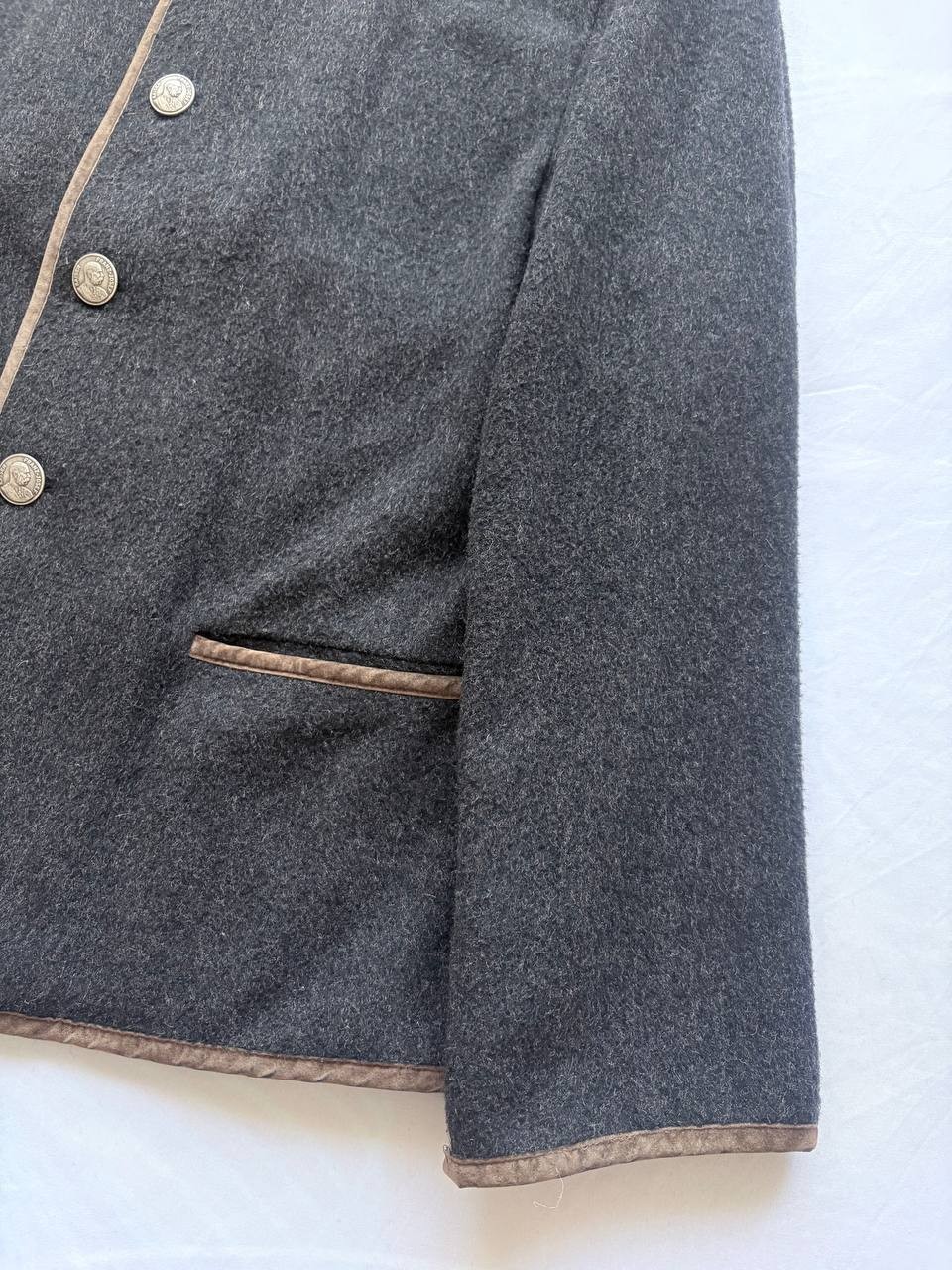 Vintage H Moser Salzburg Men Loden Coat Grey Wool Trachten 54 XL Kaiser Franz