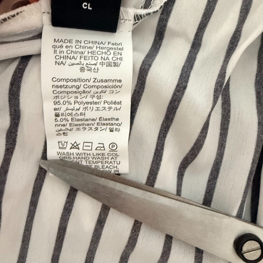 SHEIN LRG White Black Striped Blouse Asymmetrical Button Snap Collar Career Top