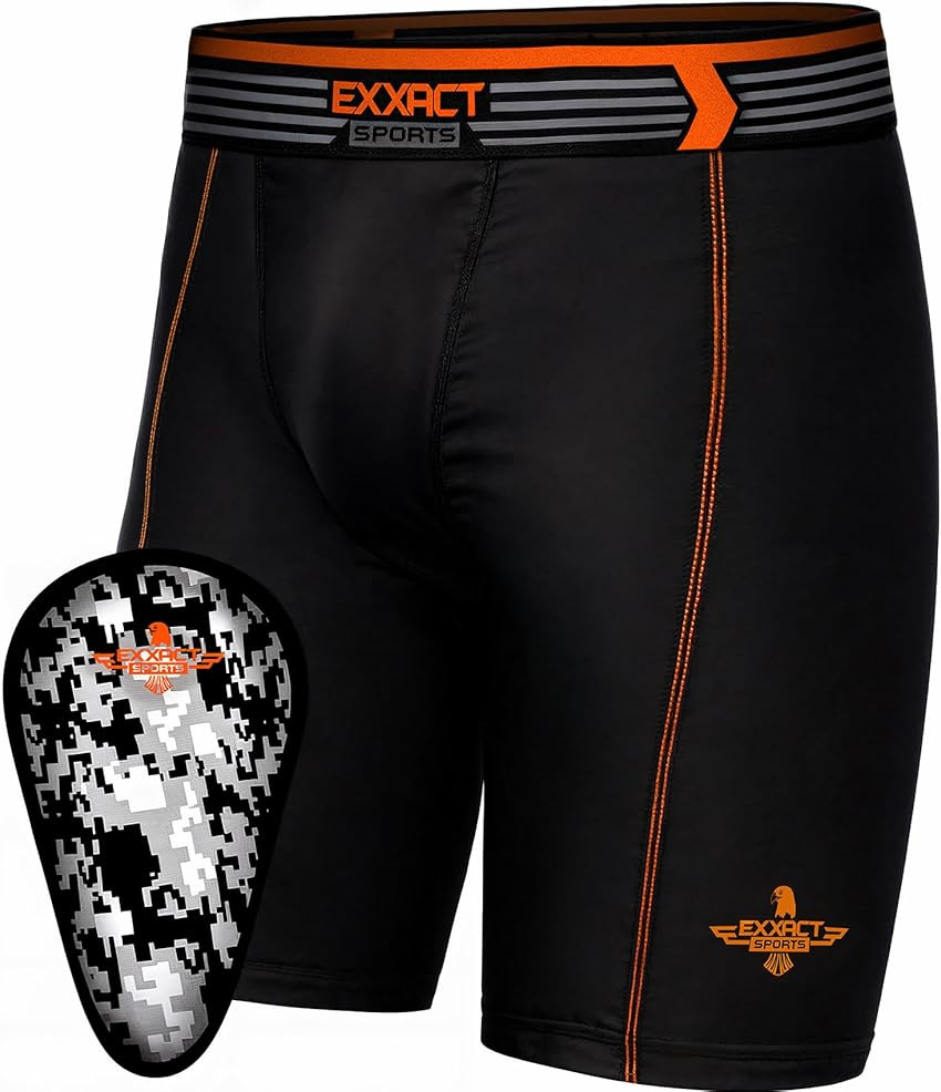 Exxact Sports Men Compression Shorts with Soft Athletic Cup for Baseball Footb