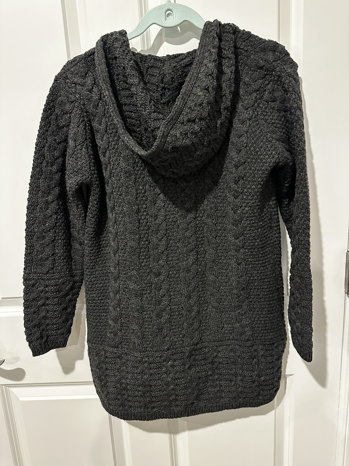 Aran Crafts Womans Hooded Coat With Celtic Knot Zipper Charcoal size S NWT