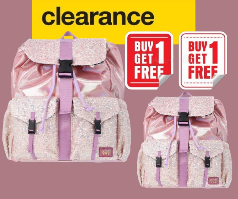 LOT of 2 Justice Girls’ Sequin Rucksack Backpack : 14.25″ H x 11.5″ W x 5.5″ D