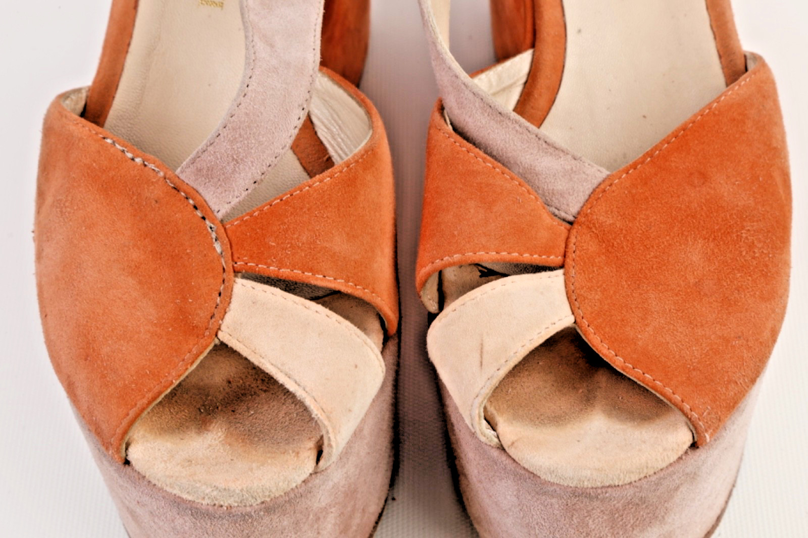 Claudia Ciuti Italian Suede Platform Wedge Sandals Tan Orange Colorblock Size 7M