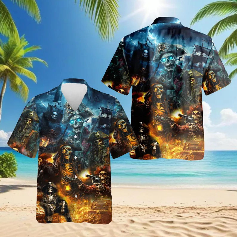 Pirate Skull Hawaiian Shirt Gothic Beach Nautical Ocean