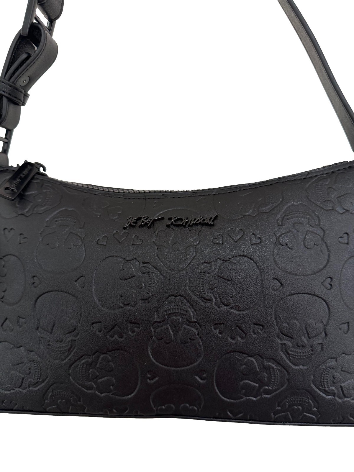 Betsey Johnson XO Marine Allover Skull Embossed Black Faux Leather Shoulder Bag