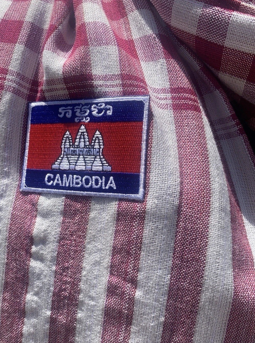 Krama 100% Cotton Handmade Khmer Maroon/White Scarf 64 x 24 Inches