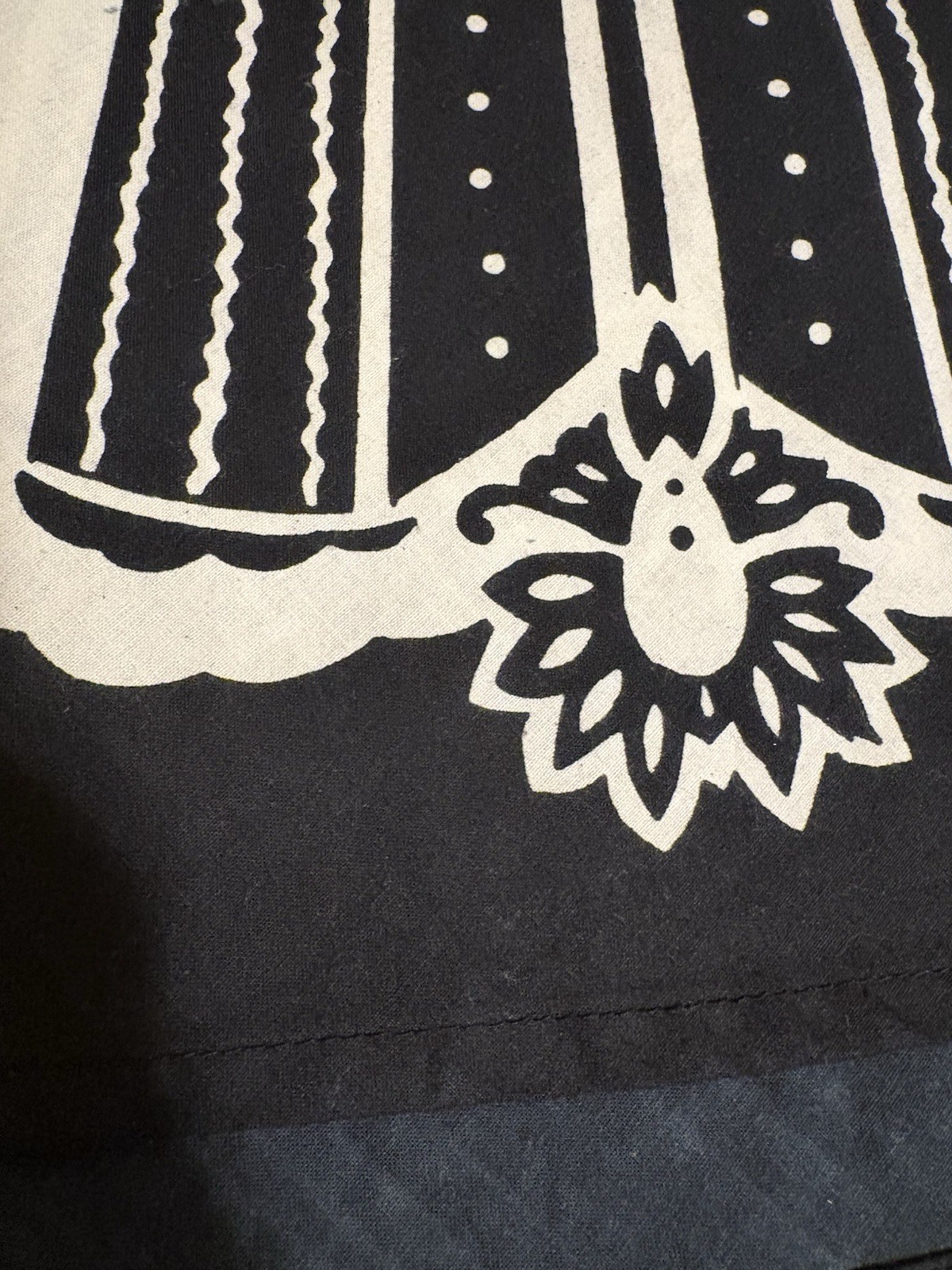 S-L Studio West Half Circle Skirt Nouveau Print Black White Cotton Nostalgic VTG
