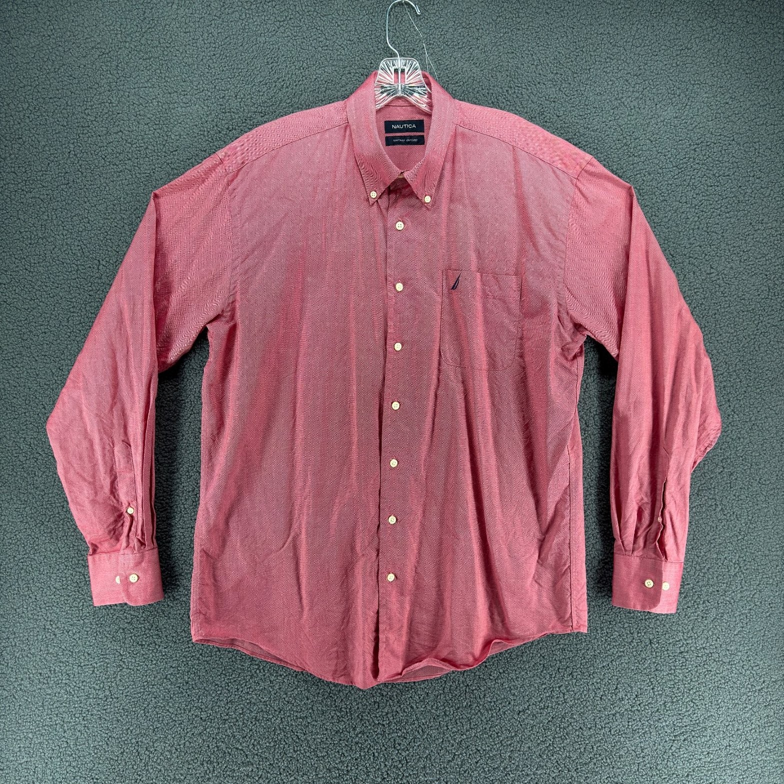 Nautica Vintage Oxford Shirt Mens L 16.5 36/37 Red Button Down Preppy Cotton
