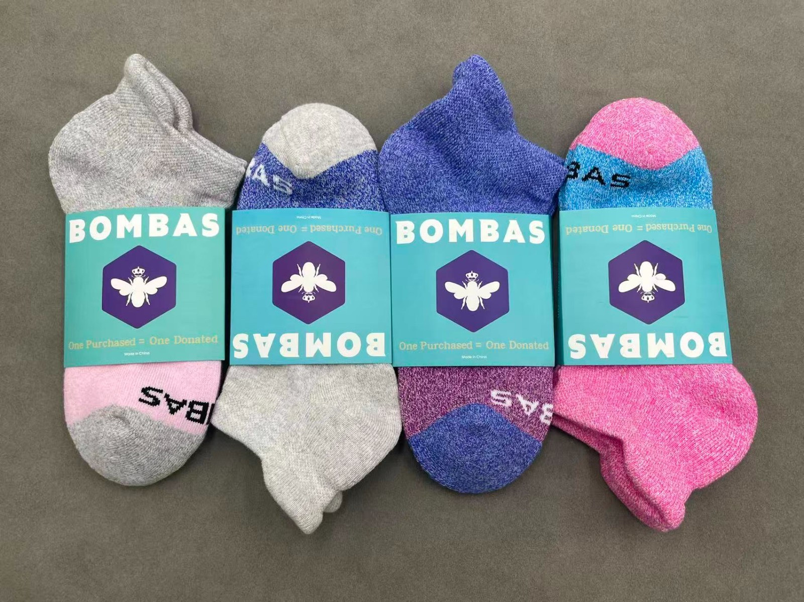 4 Pairs Bombas Women’s Tri-Block Marl Honeycomb Ankle Socks Size M 4 Colors