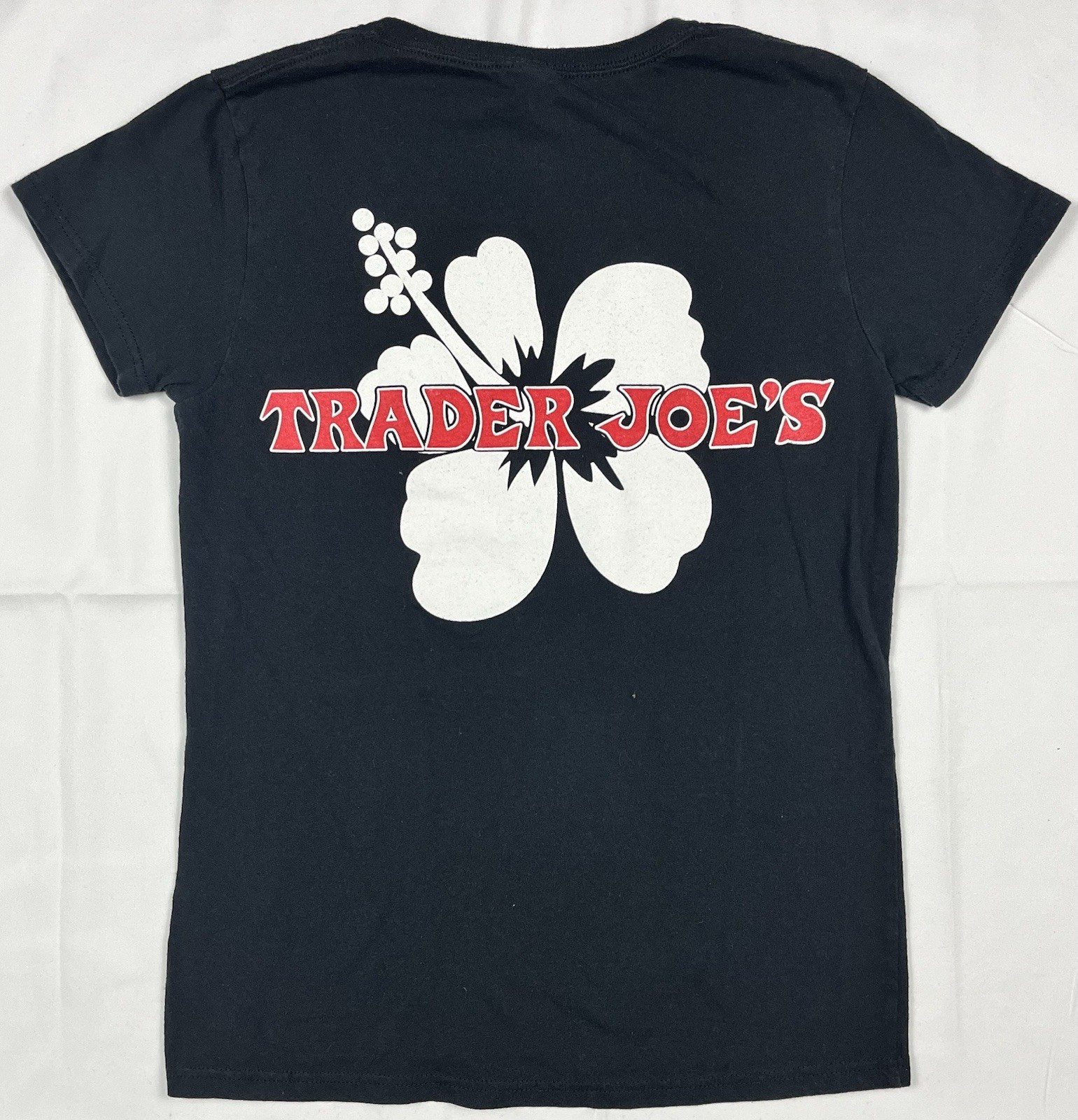 Trader Joe’s Black Hibiscus Logo Graphic Maternity S Cotton Crew Neck Tee
