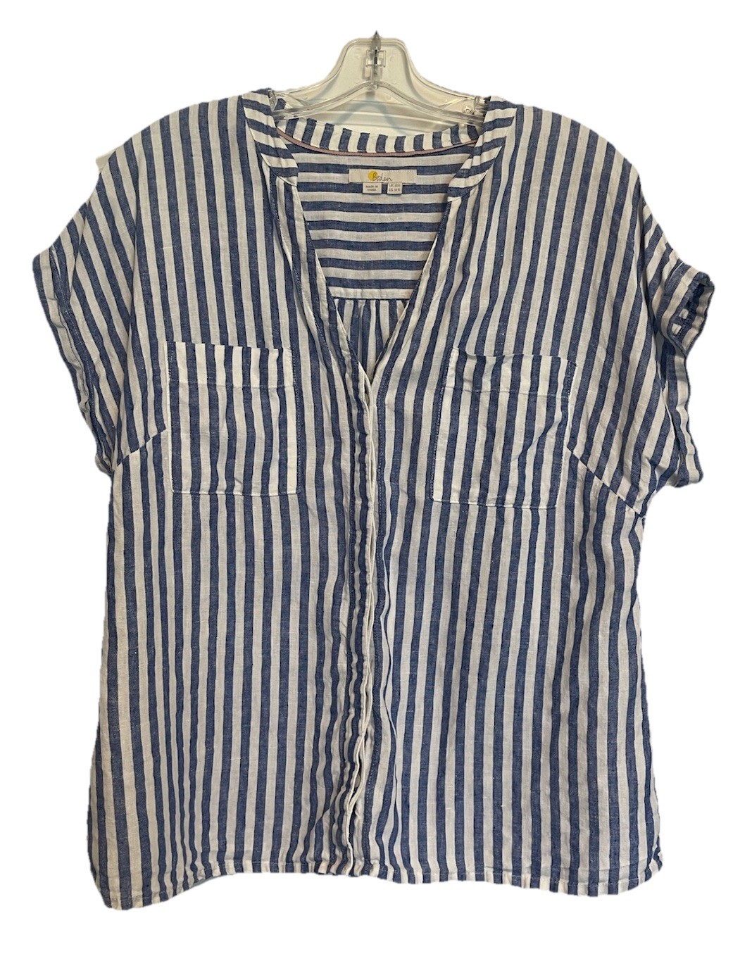 Boden Womens 100% Linen Striped Short Sleeve Button Up Blouse US 14 R