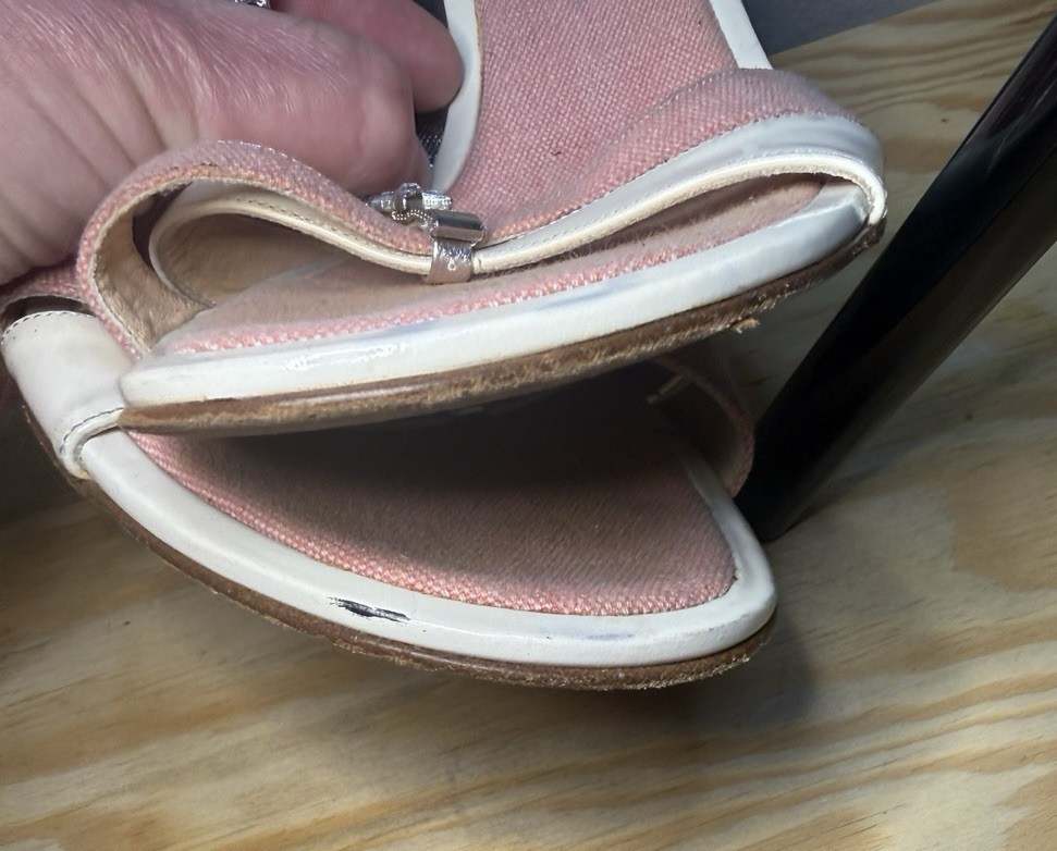 Rare Authentic Vintage Chanel Pink Ivory CC Crystal Star T-Strap Heels 37.5