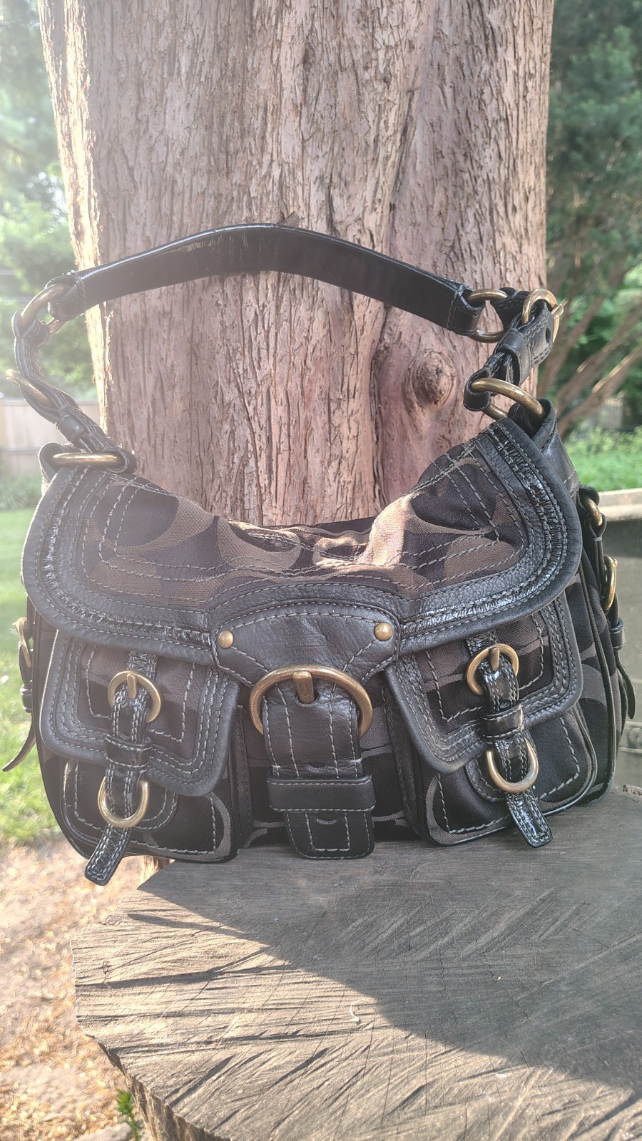 VTG Y2K Coach Legacy Garcia Hobo Shoulder Bag Black Signature C Canvas #12596