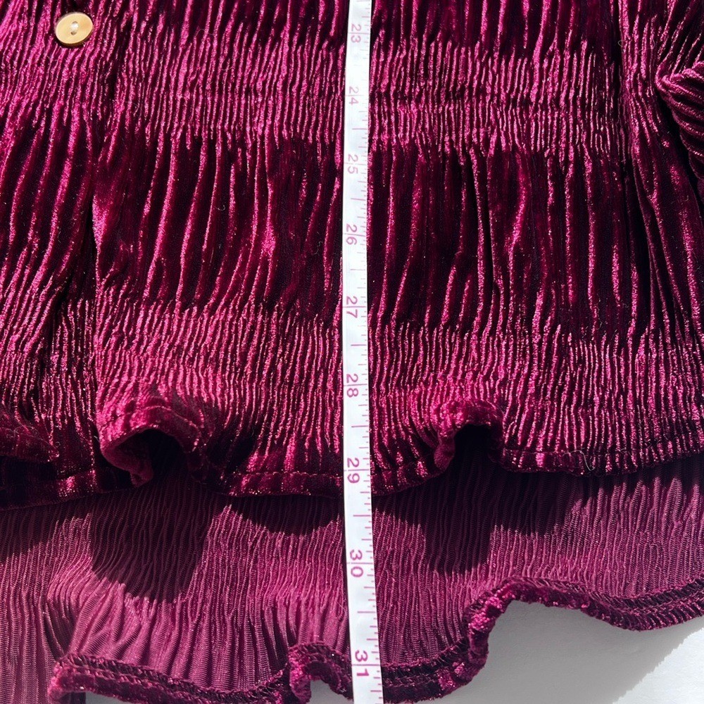 Cupio Burgundy Textured Velvety Velour XL Button-Up Shirt XL
