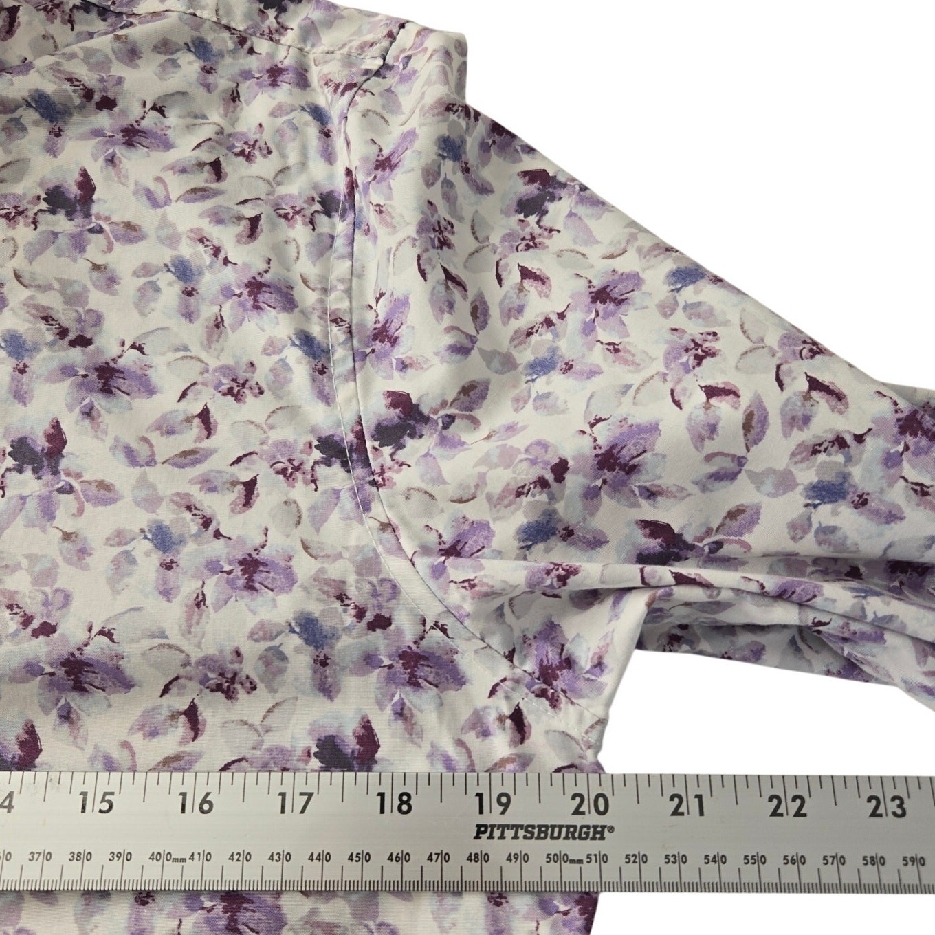 Stafford White Button Down Shirt Purple Blue Watercolor Floral Print Stretch S