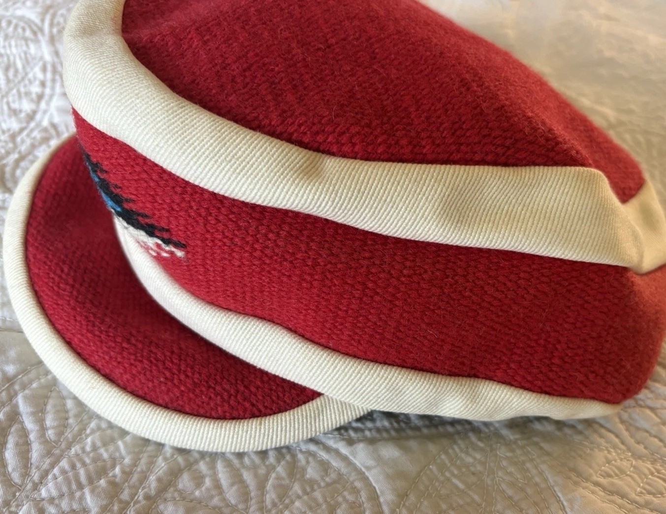 Ortega’s 100% Wool Hand Woven Hat Size Large Red Whit Chimayo