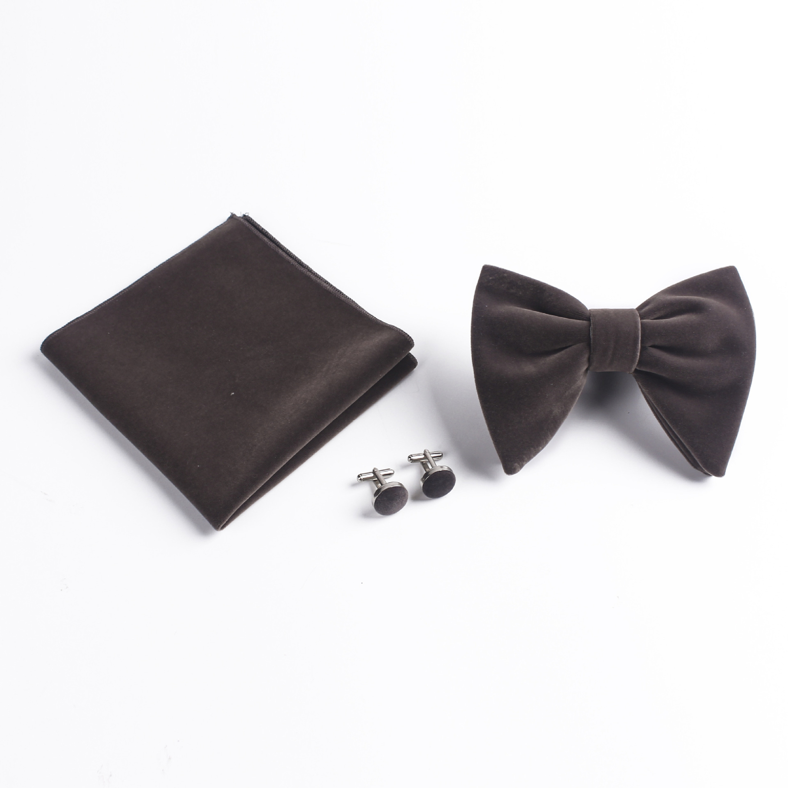 Men Velvet Oversized Pre-tied Bow Tie Pocket Square Cufflink Bowtie Hanky Set