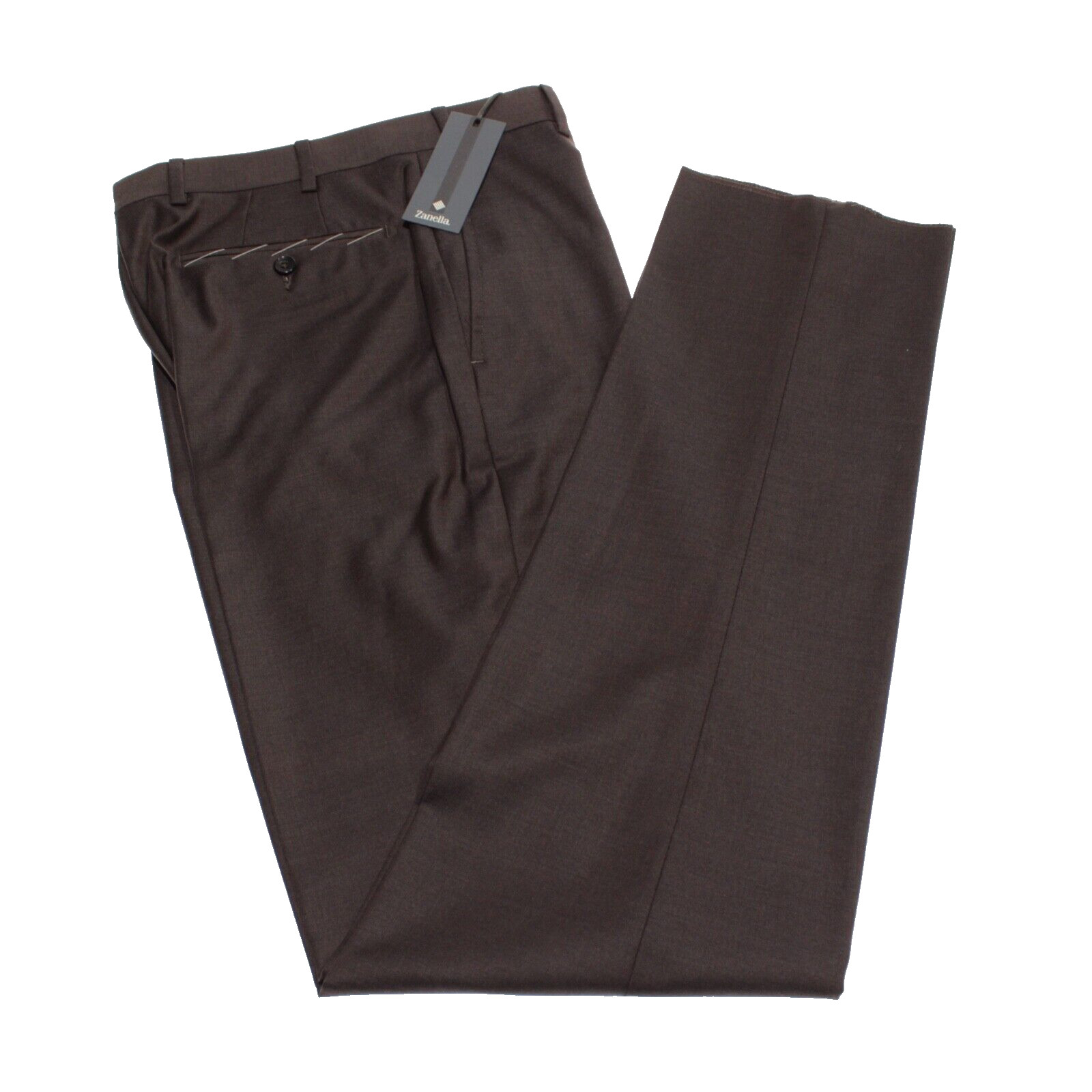 Zanella Platinum NWT Dress Pants Size 30 US Parker In Solid Brown 100% Wool