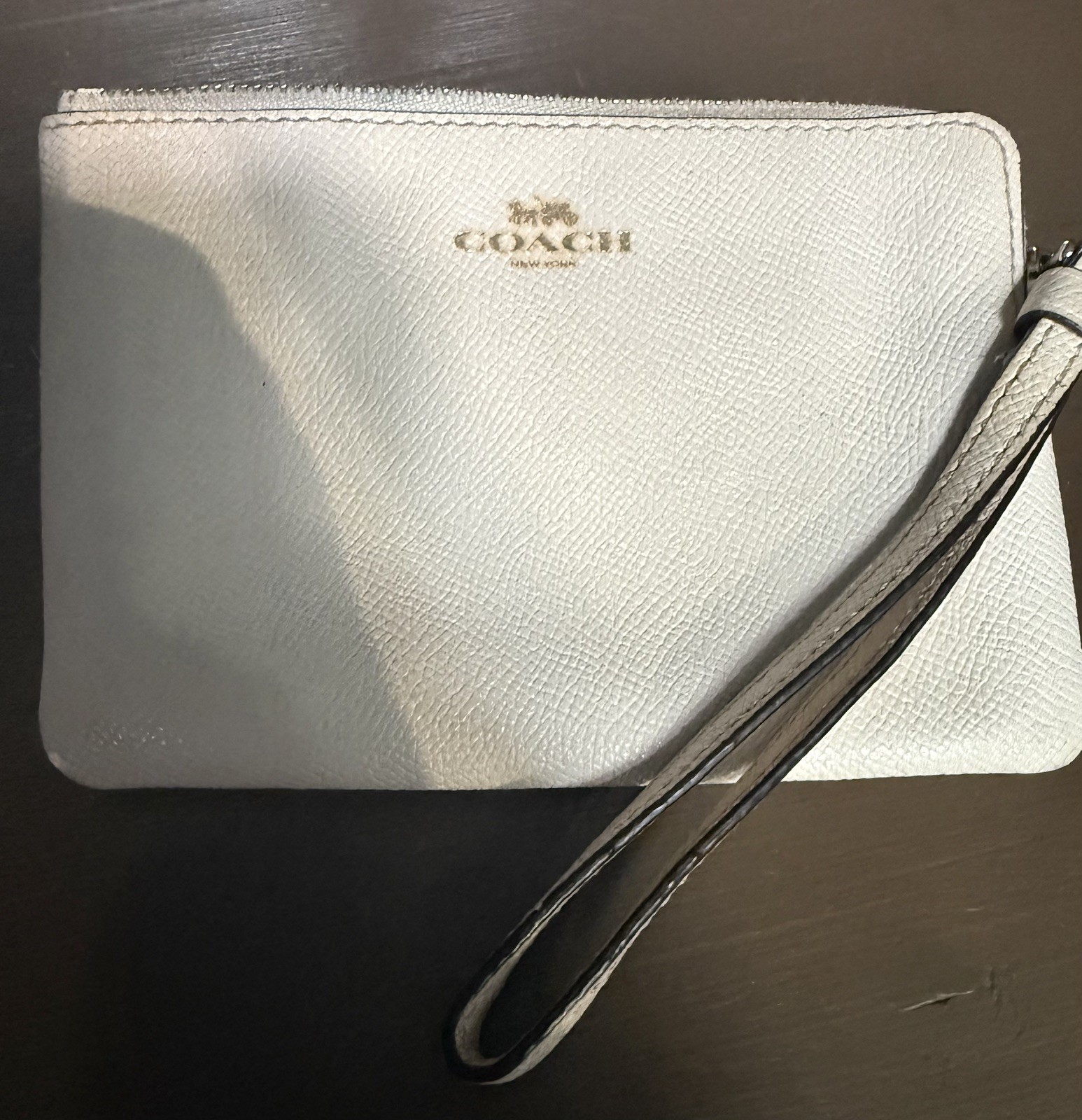 Coach Chalk White Crossgrain Leather Corner Zip Small Gold Tone Missing Wristlet