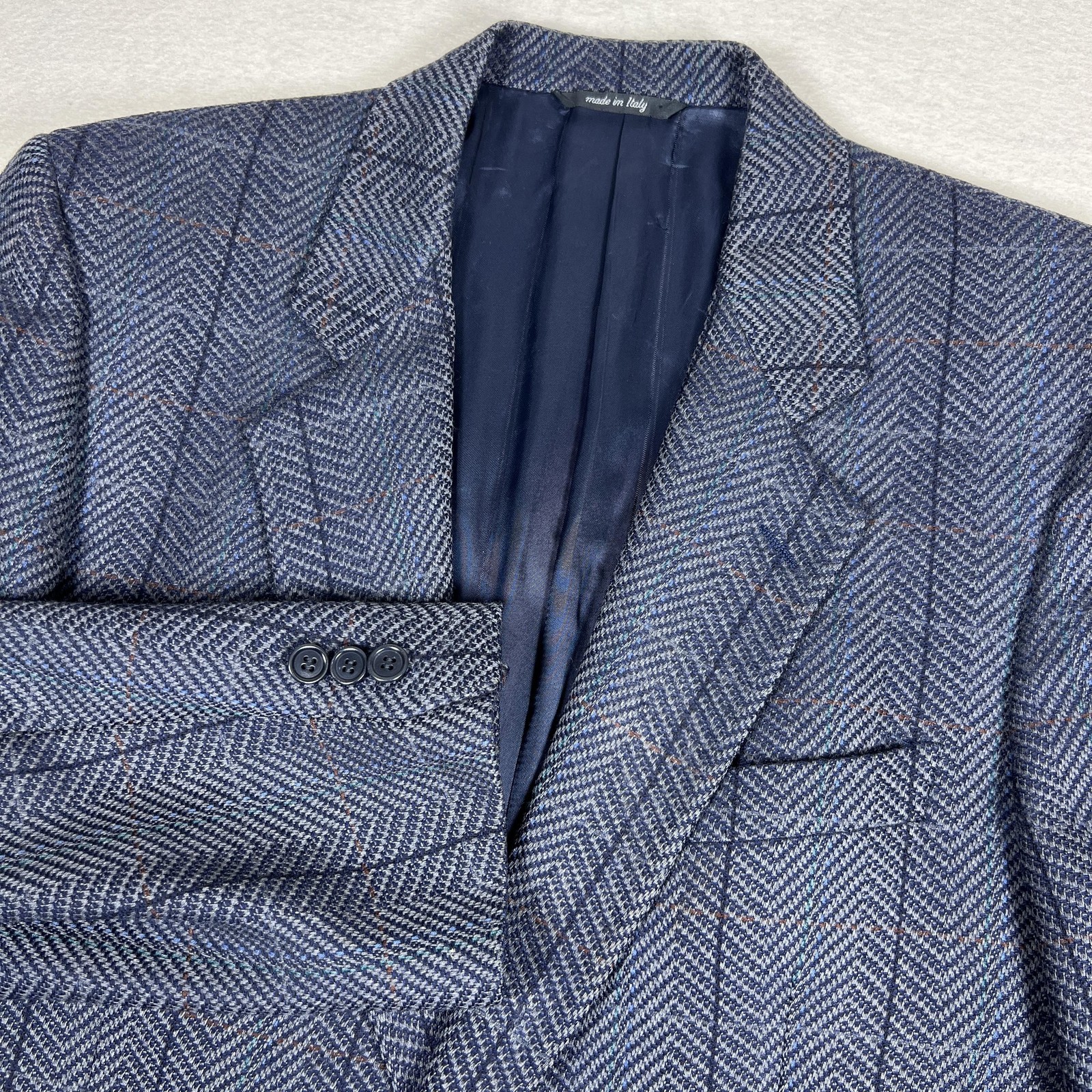 Vintage Modesto Bertotto Wool Cashmere Blazer 42R Made in Italy Herringbone