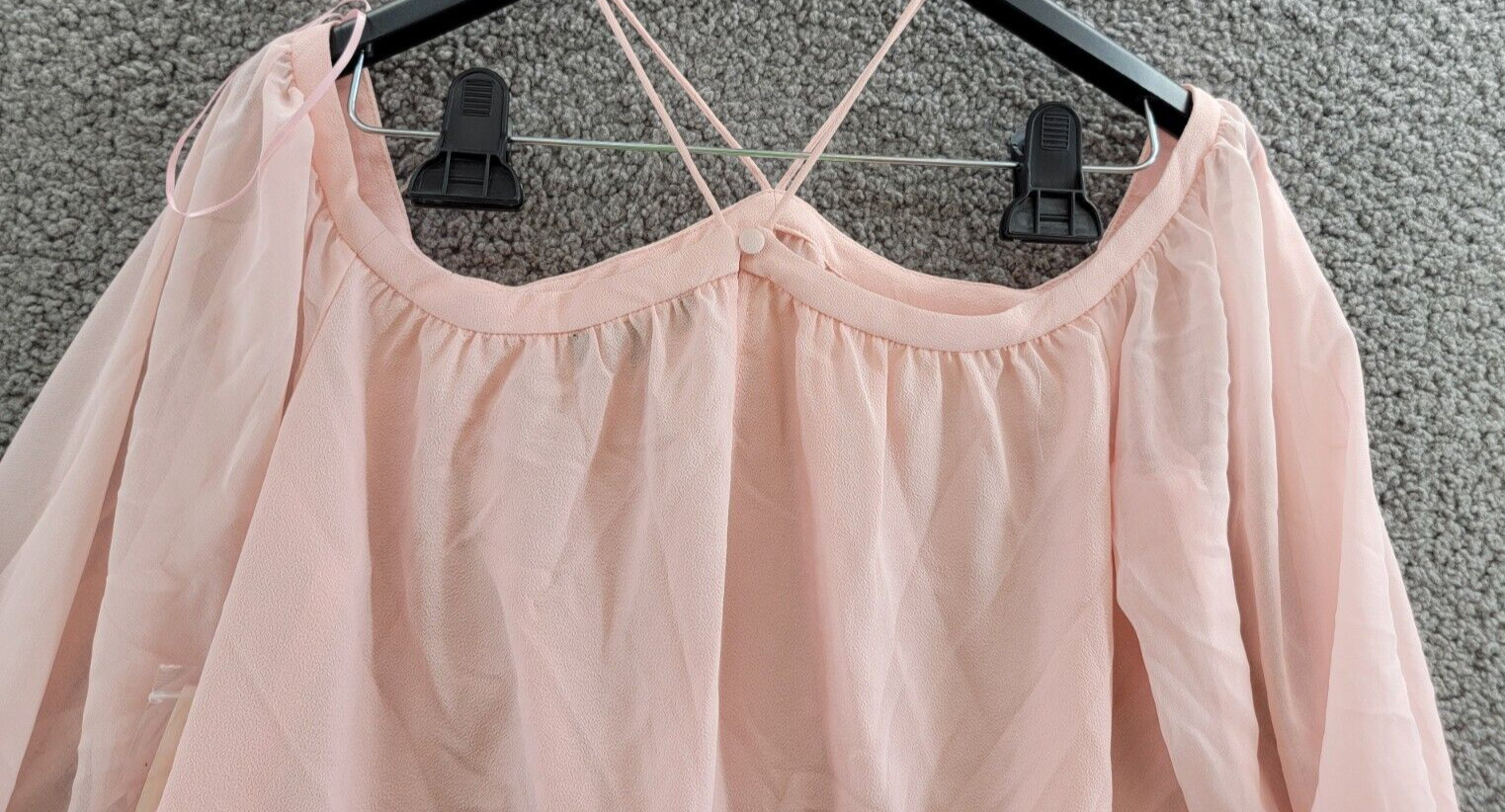 1.STATE Off-The-Shoulder Halter Neck Blouse Women’s S Pink Taffeta Long Sleeve