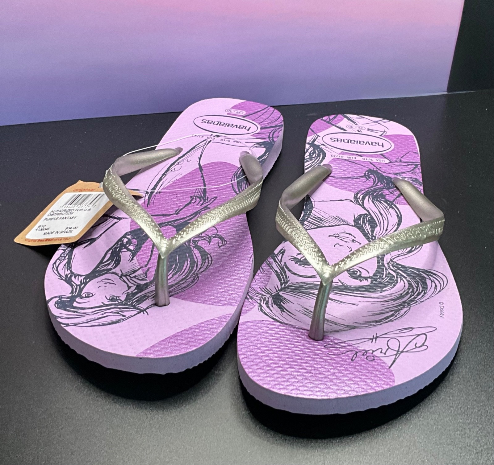Havaianas Slim Princesas Purple Fantasy Ariel US Women’s 9/10 EUR 41/42 NWT
