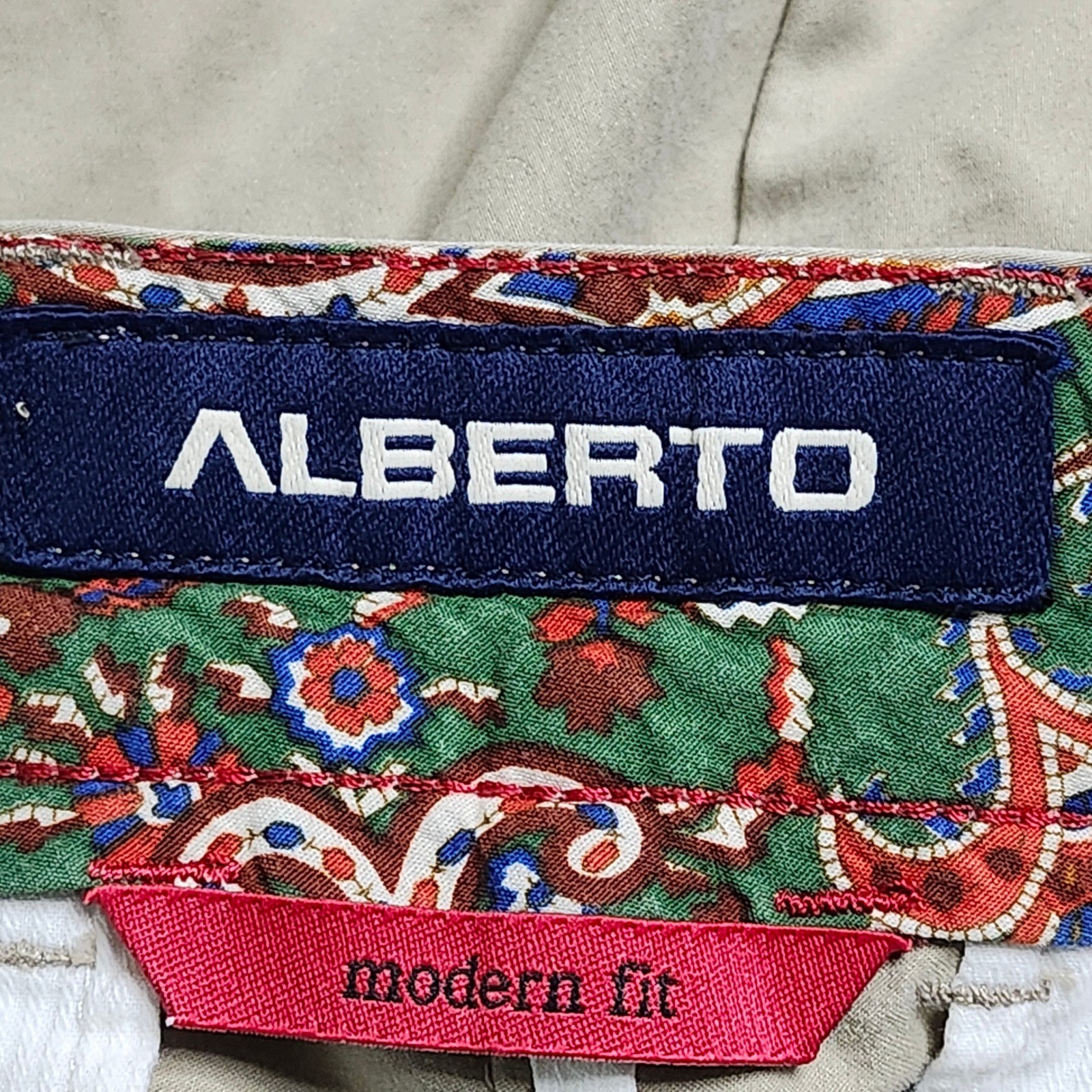 Alberto Chino Pants Mens 35×30 Hemmed Beige Cooler Ceramica Cotton Modern Fit