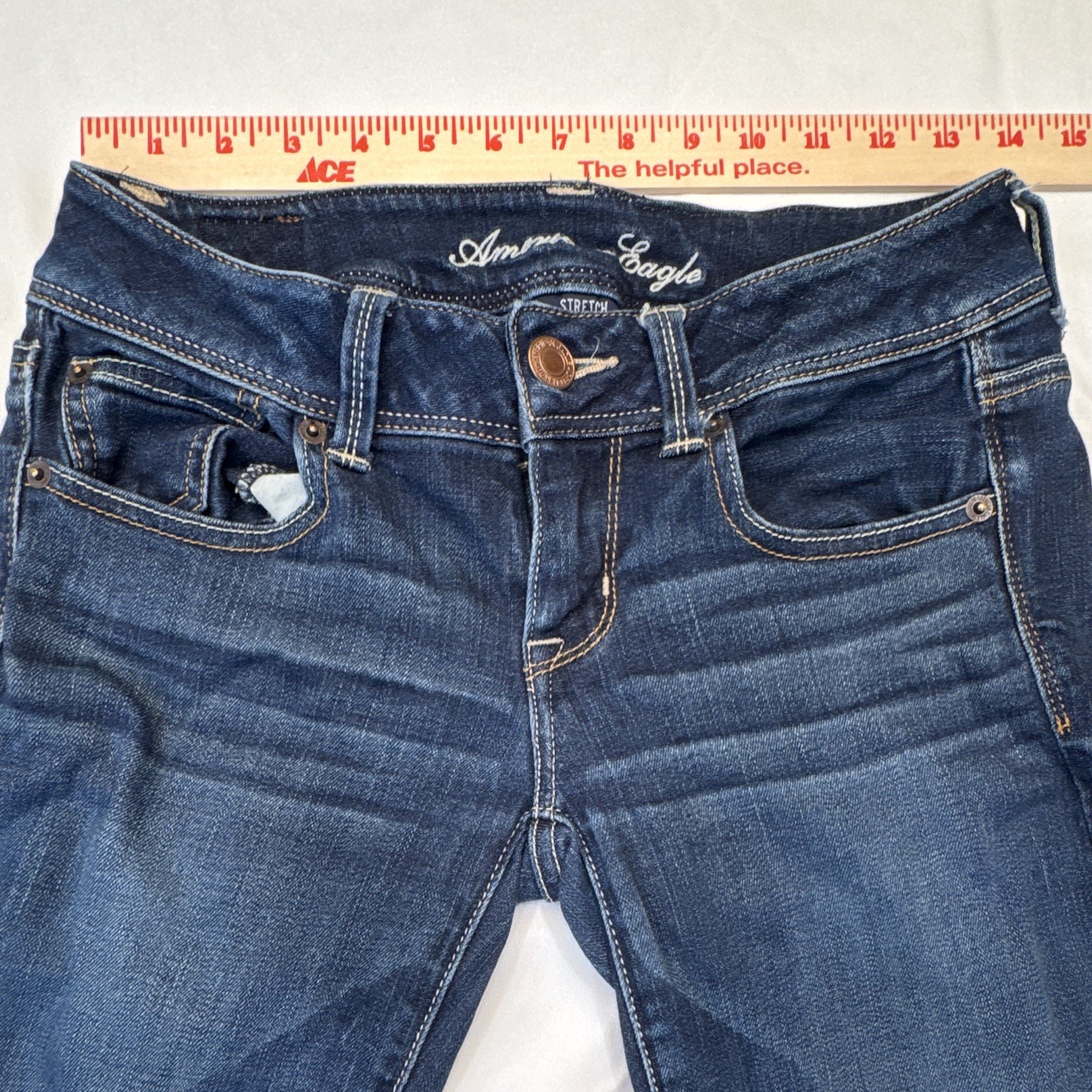 American Eagle Women’s Sz 4 Long Slim Fit Bootcut Jeans Dark Wash Stretch 2012