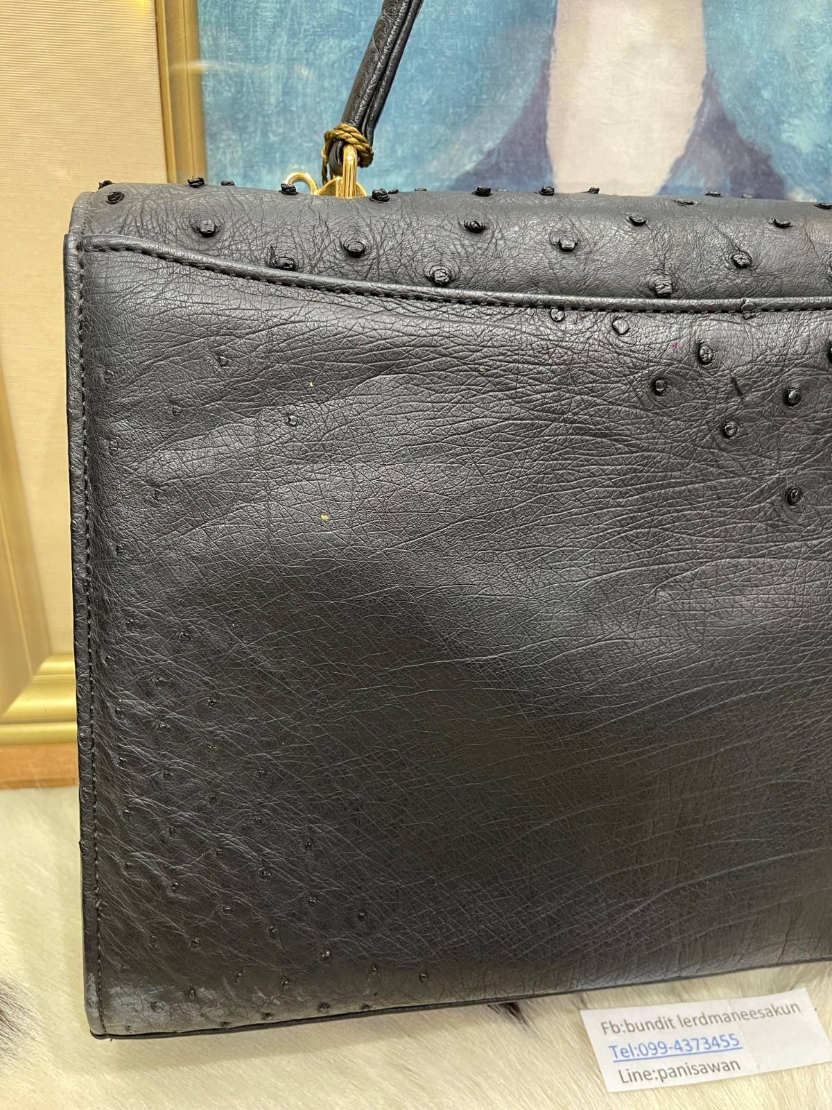 JRA Japan Ostrich Leather Handbag Genuine Exotic Leather Brown Vintage