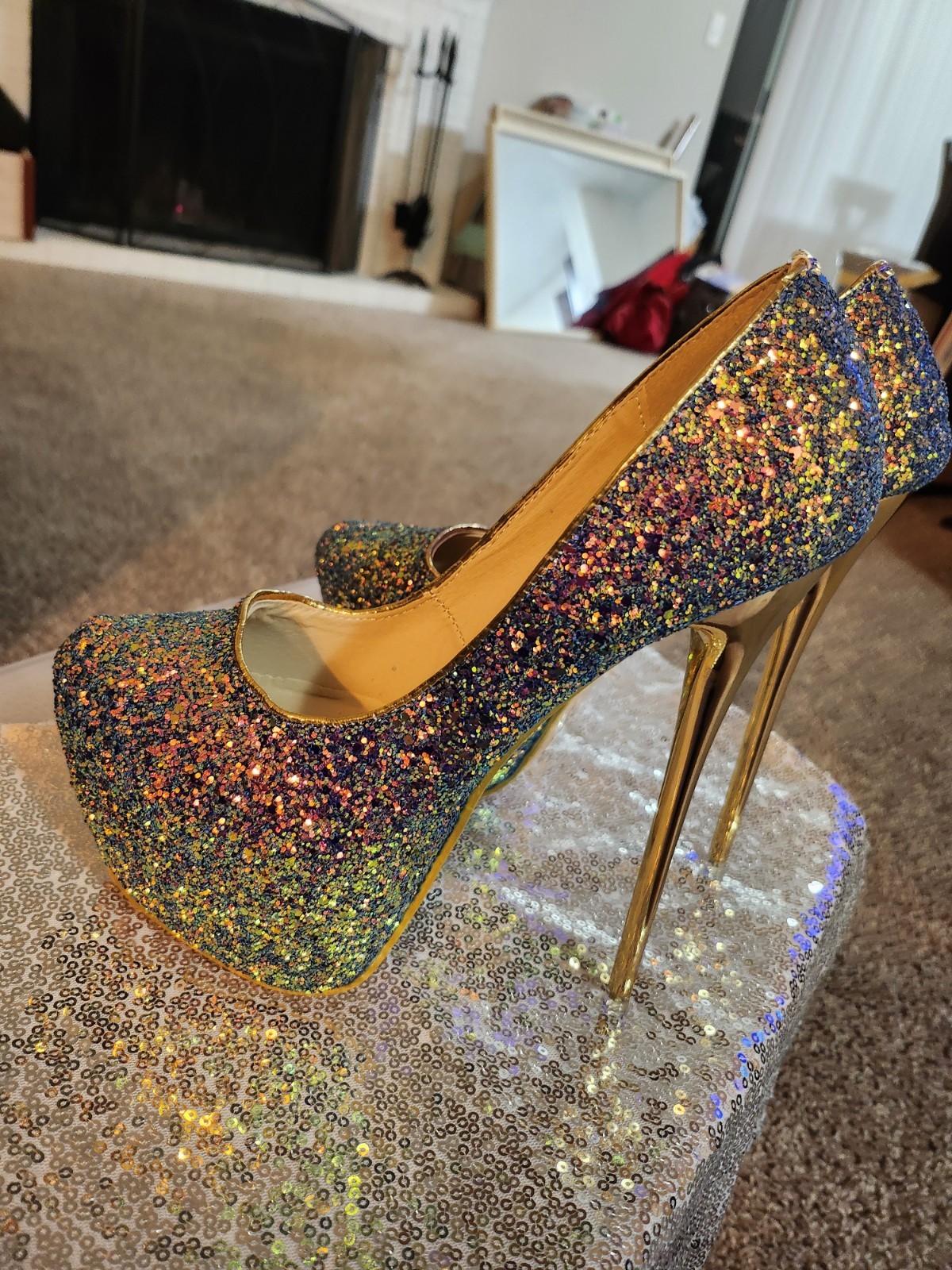 Women Mens Glitter Platform Stilettos Heels Cross Dresser Size 6.5 Womens EU 37