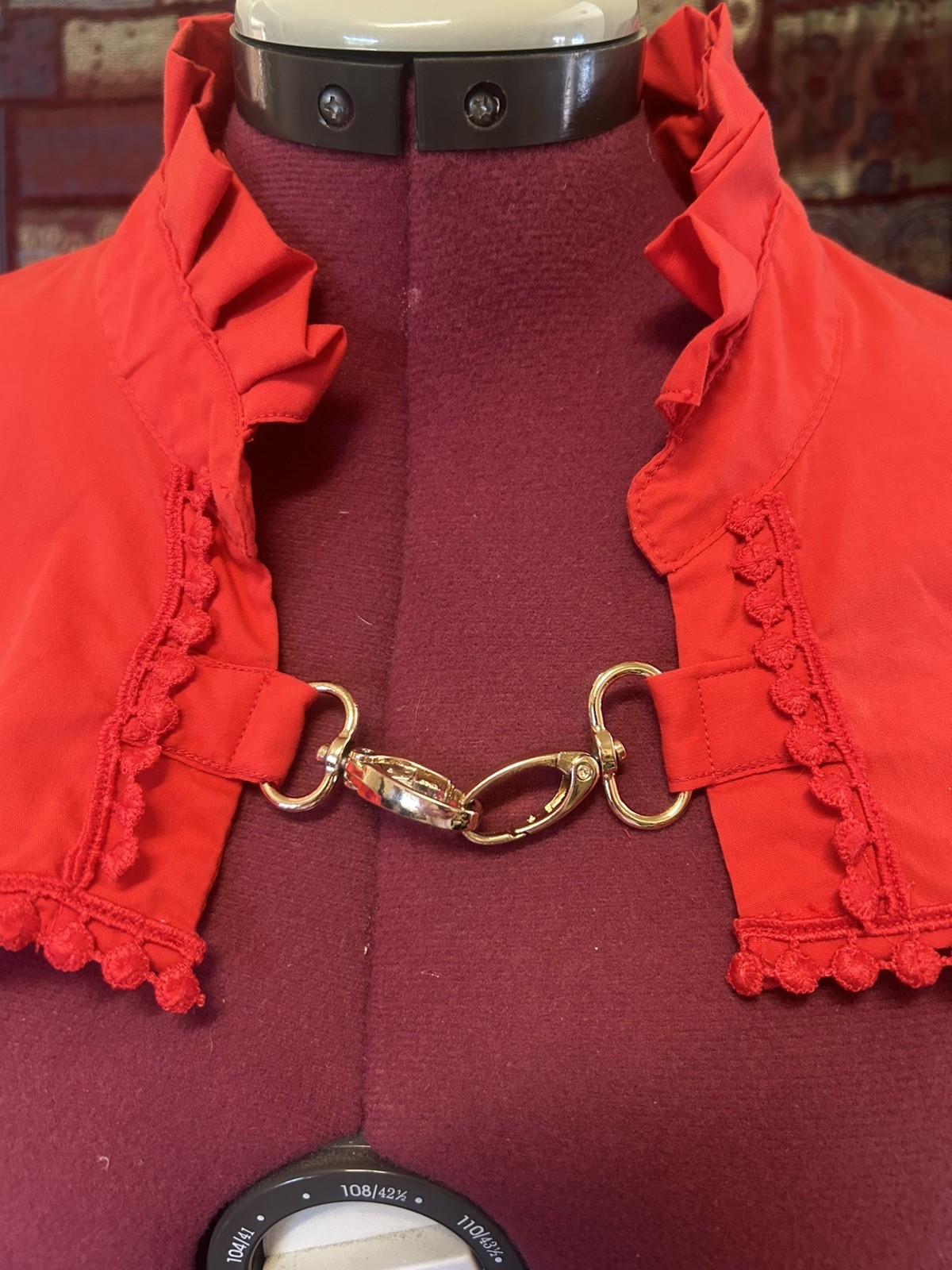 Upcycled handmade red bolero top with flared Desigual scarf sleeves