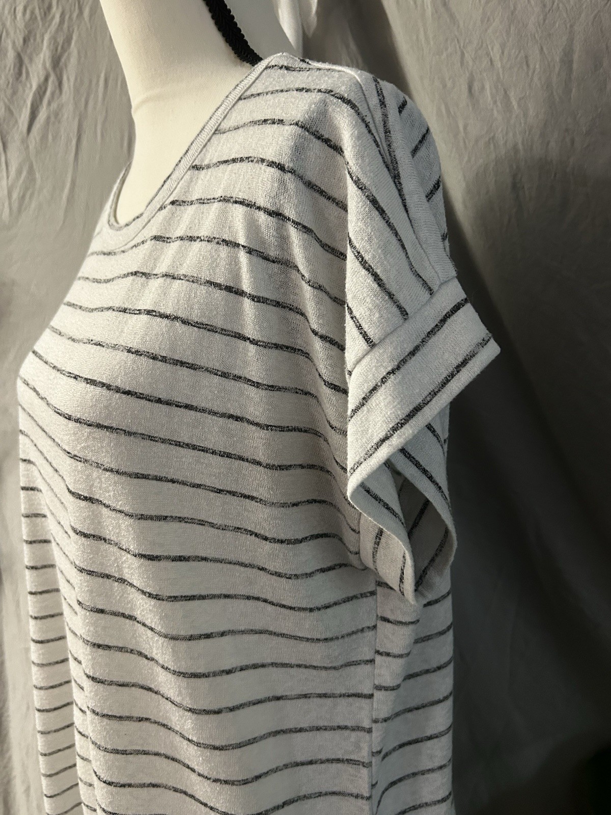 Bobeau white gray striped knit dolman short sleeve t-shirt relaxed fit xl