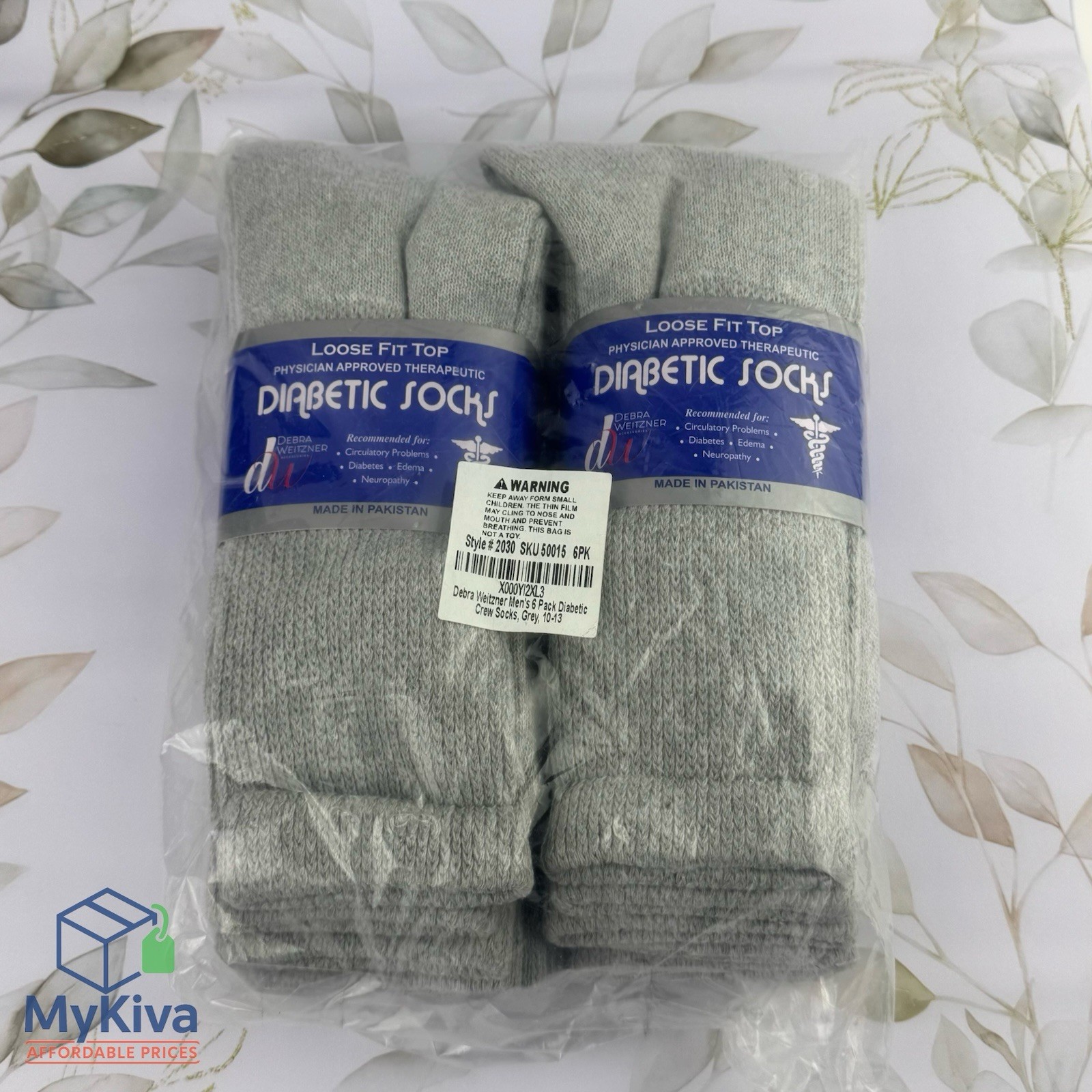 Diabetic crew socks men women gray 10-13 circulatory health cotton 6 pair pack