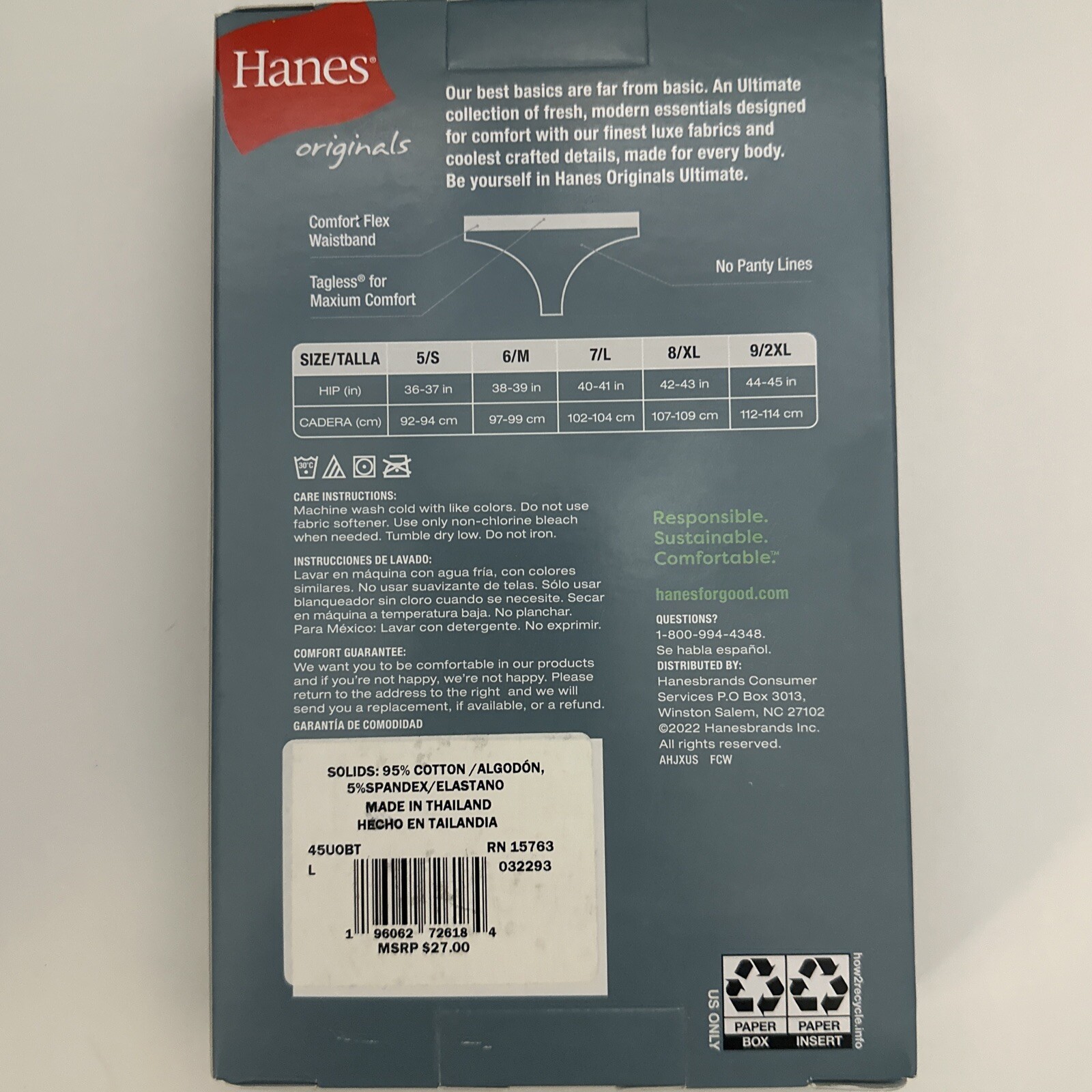 Hanes Ultimates Size 7/L 3-pack Multi Colors Cotton Women’s Thong Panties