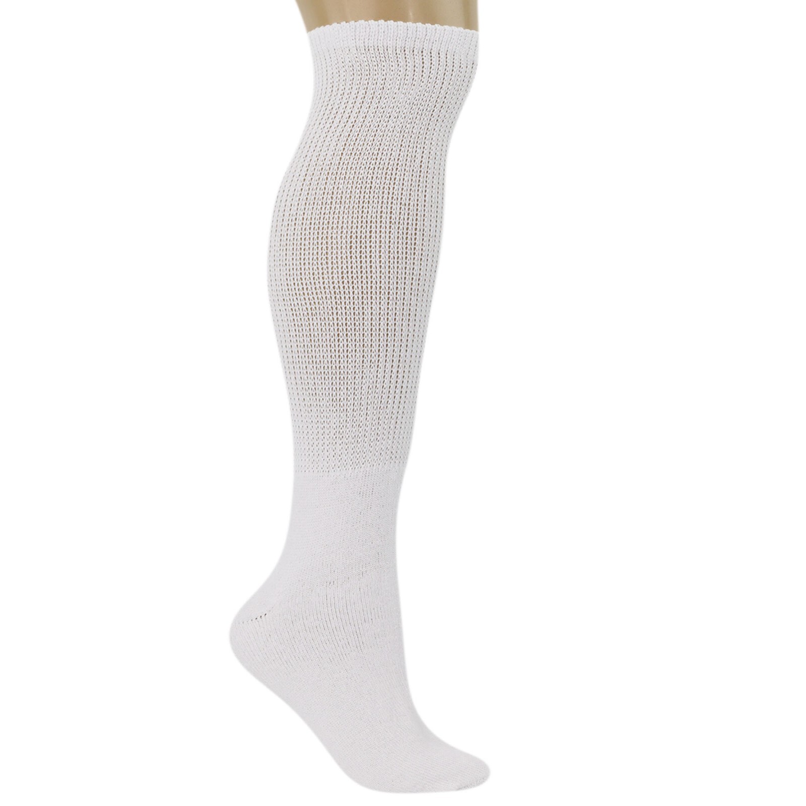 White Diabetic Over The Calf Socks Full Cushioned Sole Non Binding Top 3 Pairs