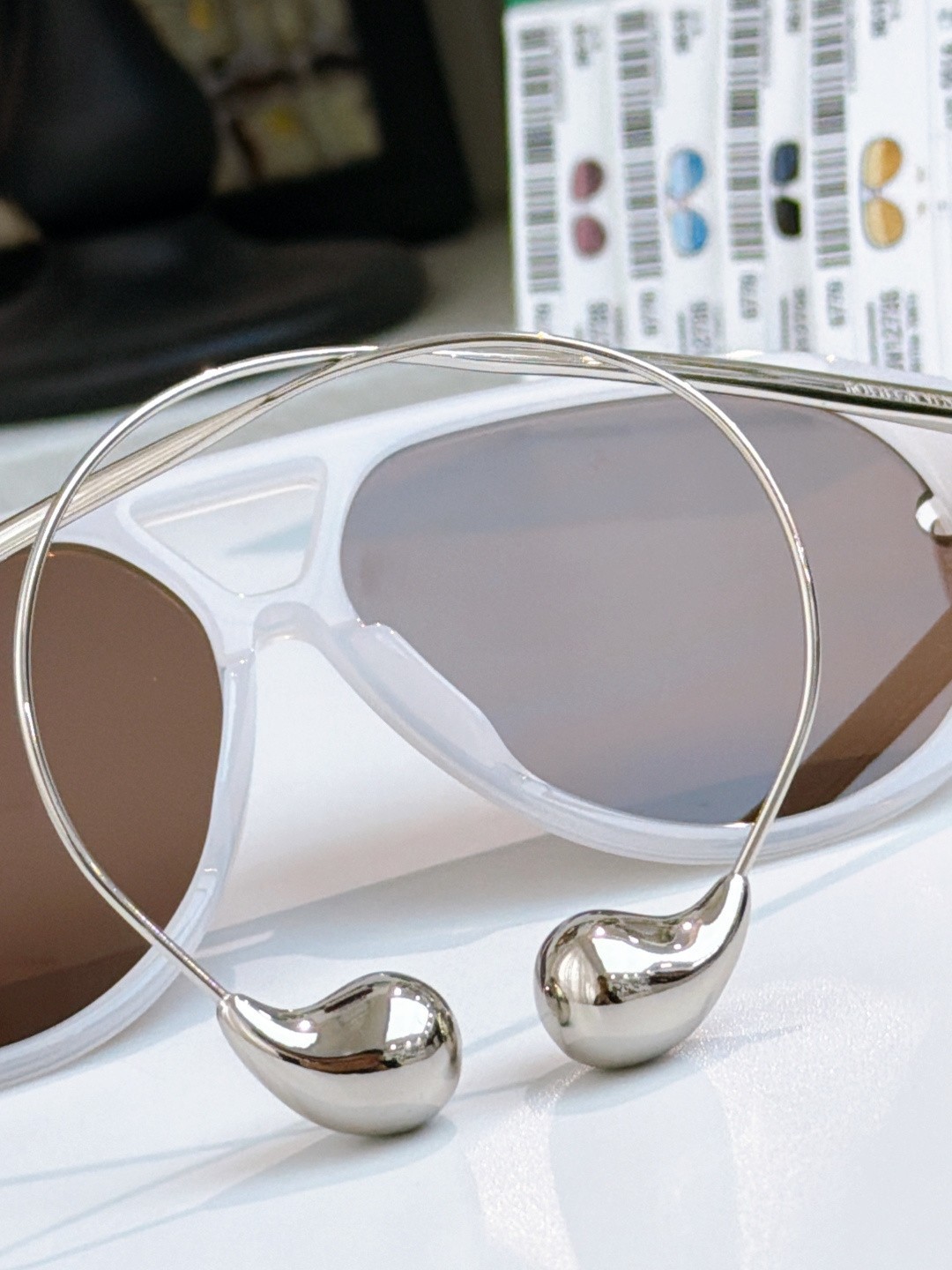 BOTTEGA VENETA BV1273S White Silver / Brown Size 180 Sunglasses New w/ Case