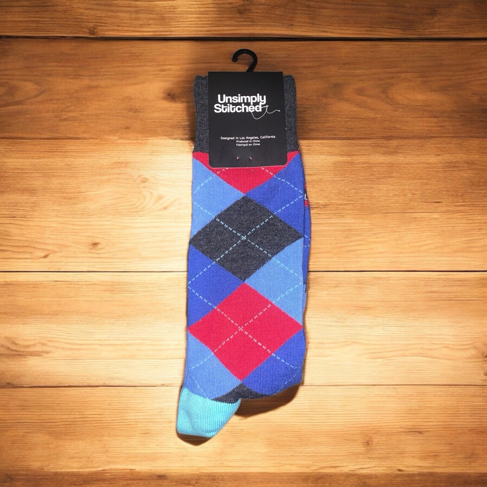 Unsimply Stitched Red Blue Gray Plaid Pattern Socks Men’s 8-13, Women’s 8-13