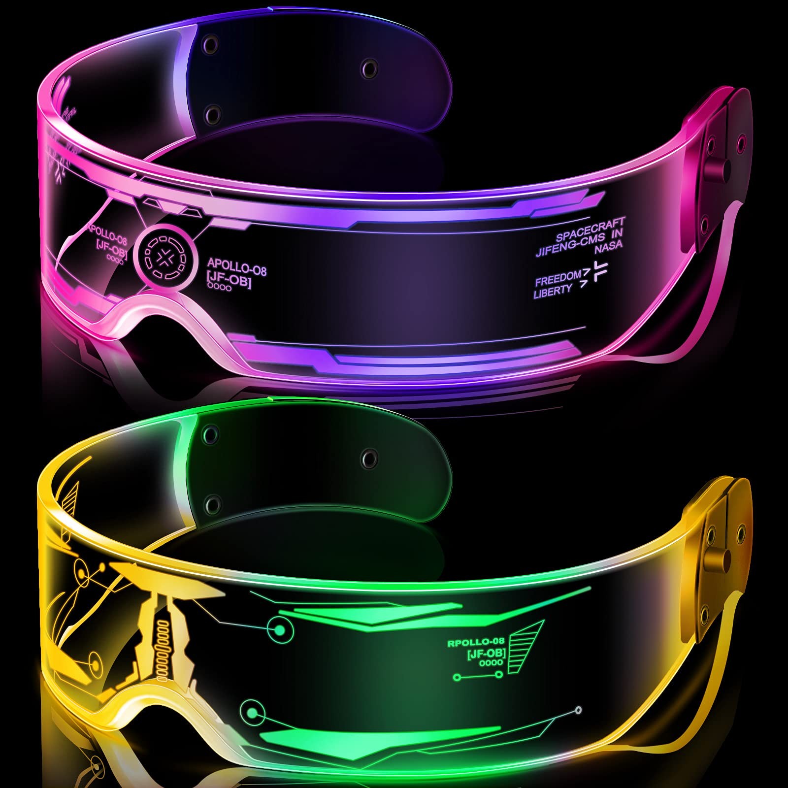 TOODOO 2 Pairs LED Visor Glasses 7 Colors as shown in the picture, B09dctq9nn