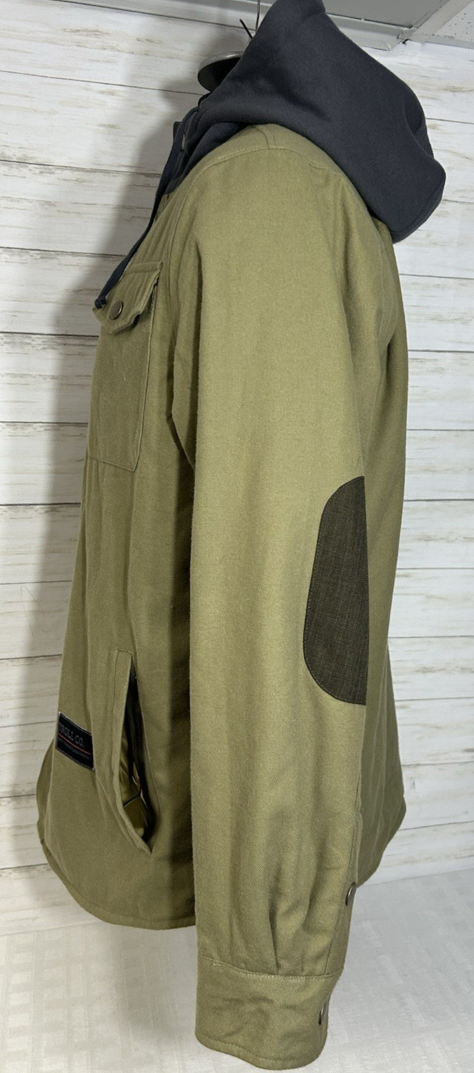 EUC! Troll Clothing Co. Green Gray Sherpa Fleece Lined Snap Jacket Hoodie MEDIUM