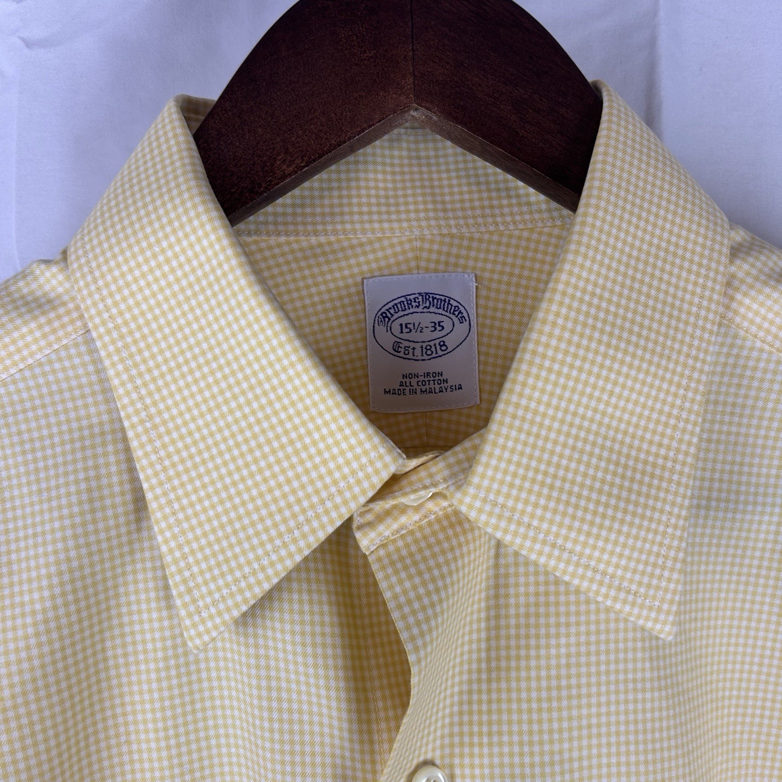 Brooks Brothers 15 1/2-35 Yellow Check Long Sleeve Button Shirt Men 100% Cotton