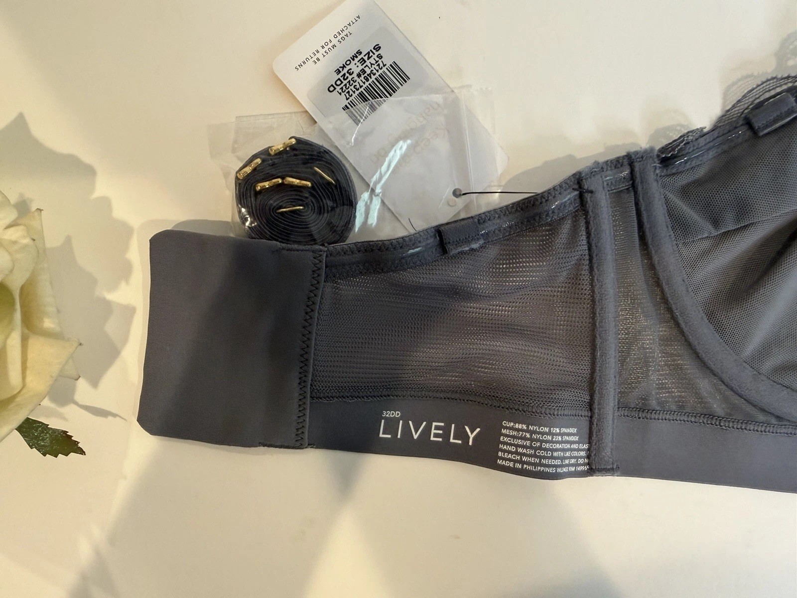 NWT- Lively The Lace Strapless Bra Size 32DD Color Gray/Smoke Style 32221