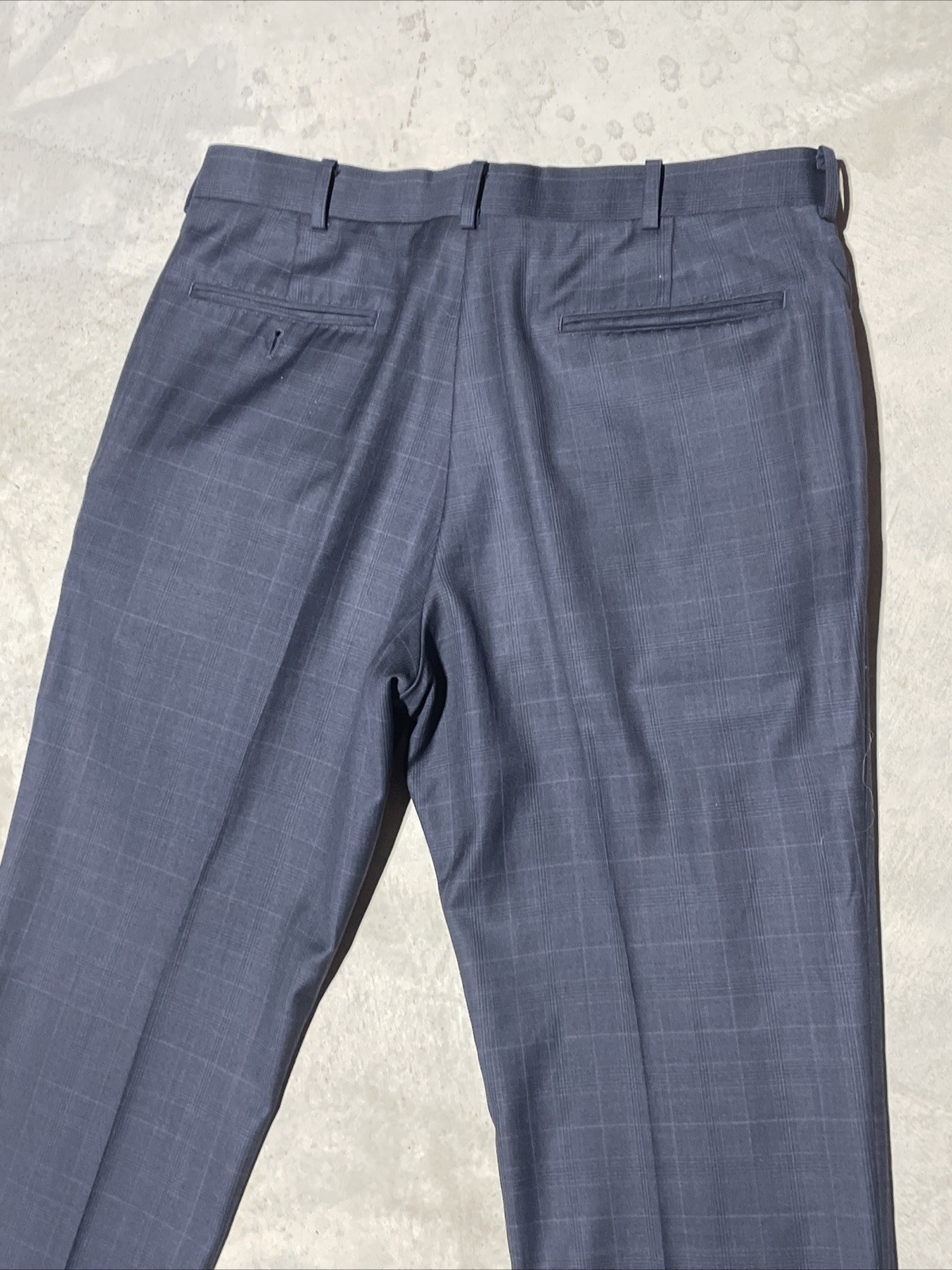 Savile Row Bespoke Grey Purple Plaid Wool Trevira Two-Piece Suit SZ L 36×29