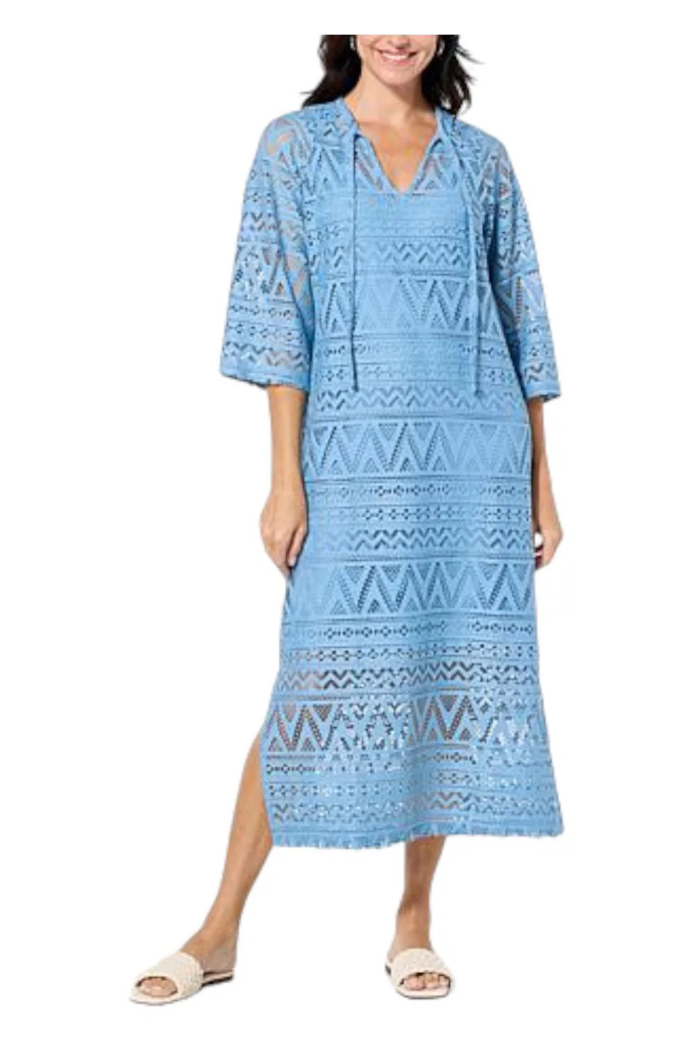 Colleen Lopez Crochet Vacation Maxi Dress with Cami Slip Blue
