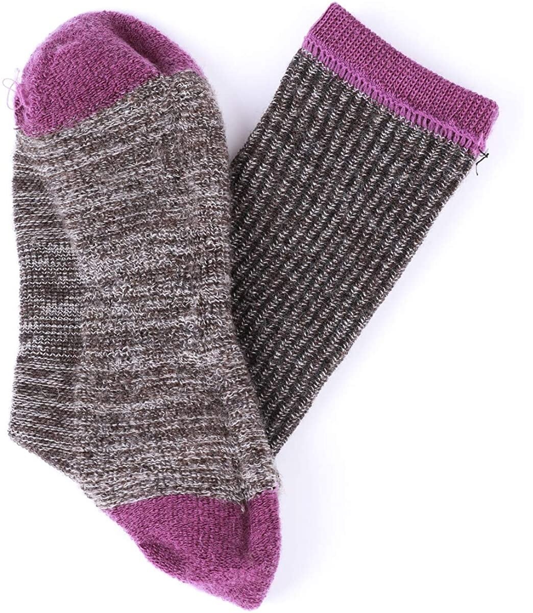 EnerWear 4 Pairs socks Unisex Stripes Merino Wool Outdoor Hiking Trail Crew