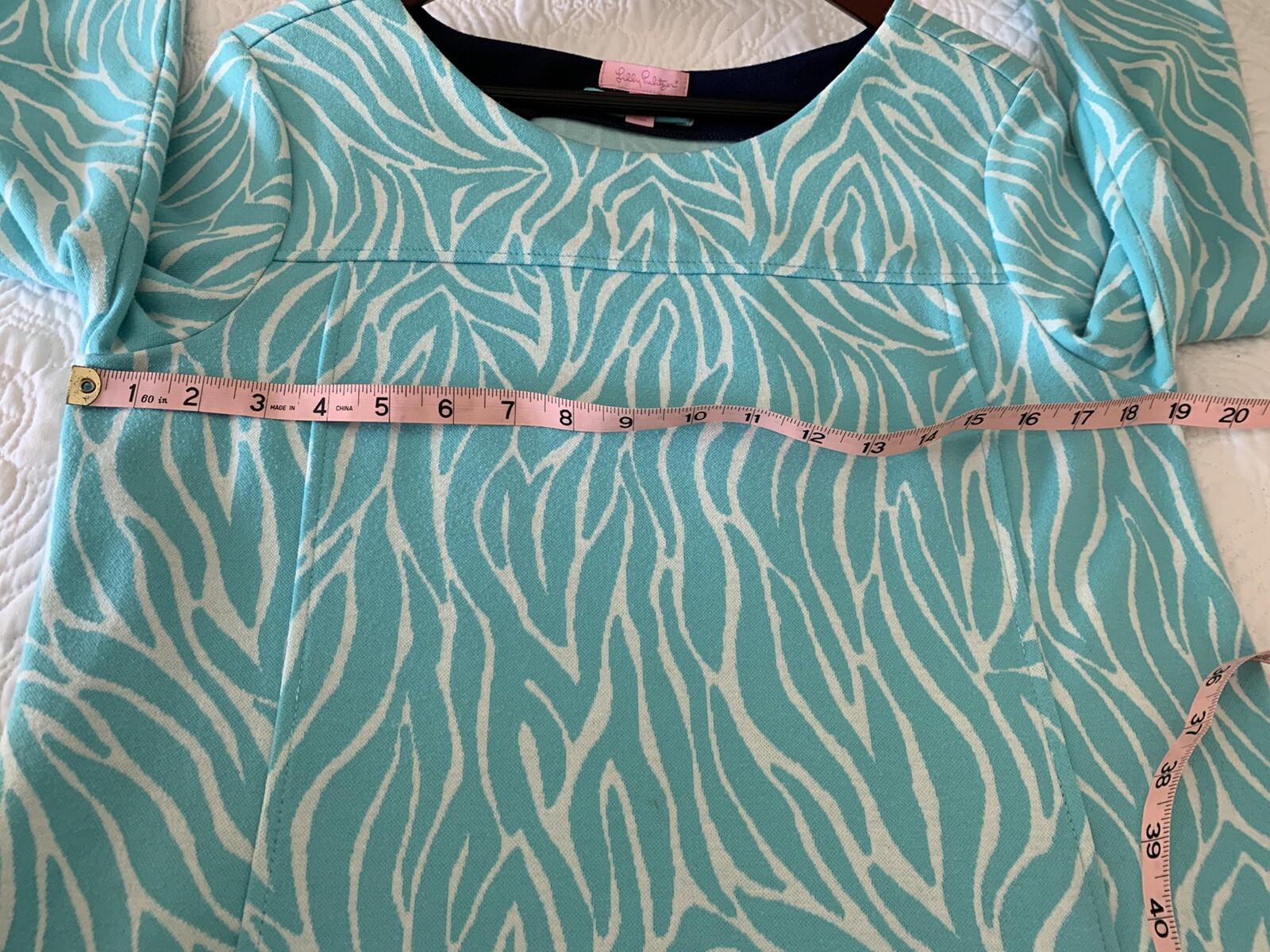 Lilly Pulitzer Blue Dress Large Shift Sleeves Self Tie Belt