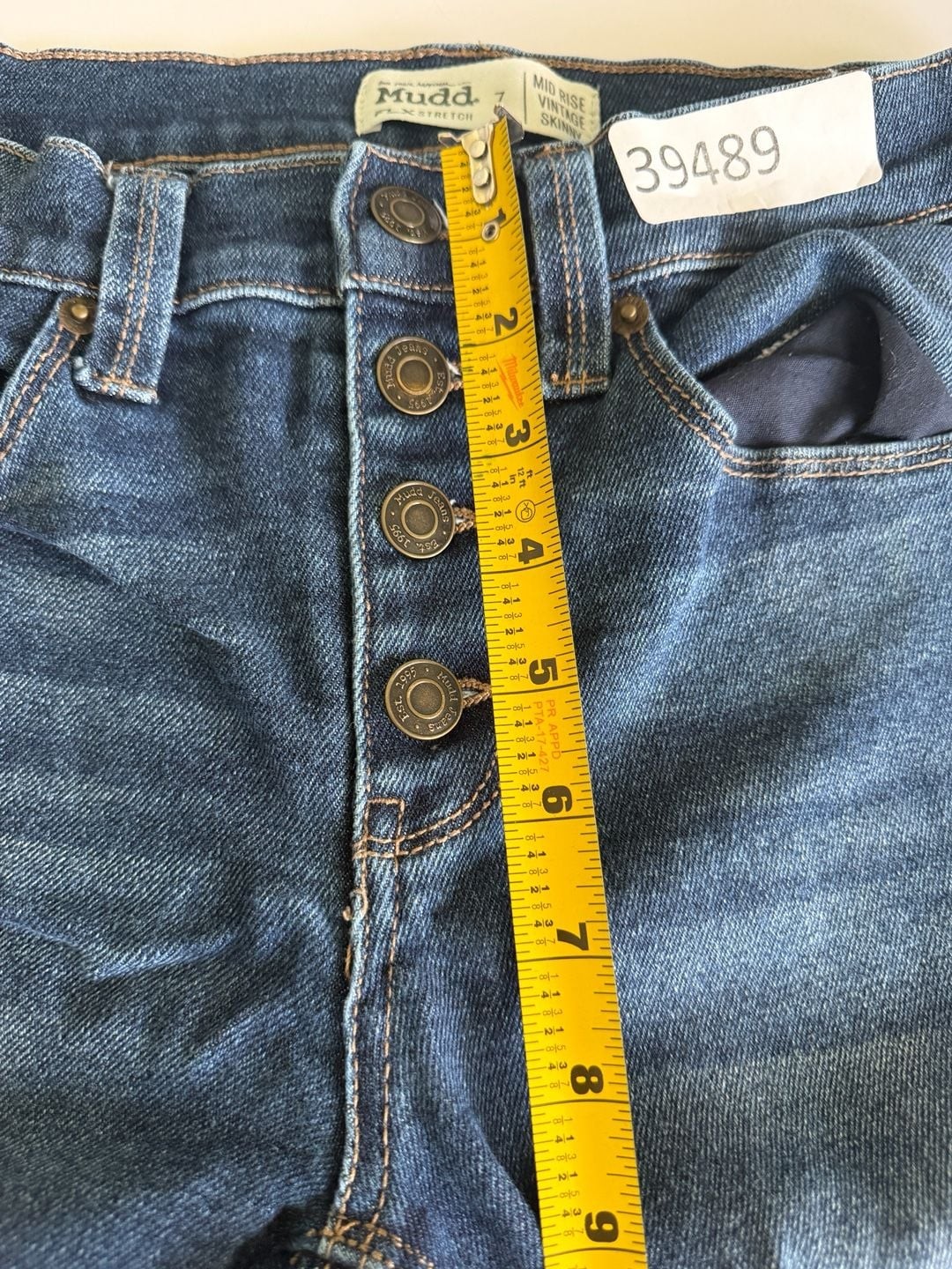 Mudd FLX Stretch Skinny Jeans Size 7 Junior Women Distressed Blue Dark Wash