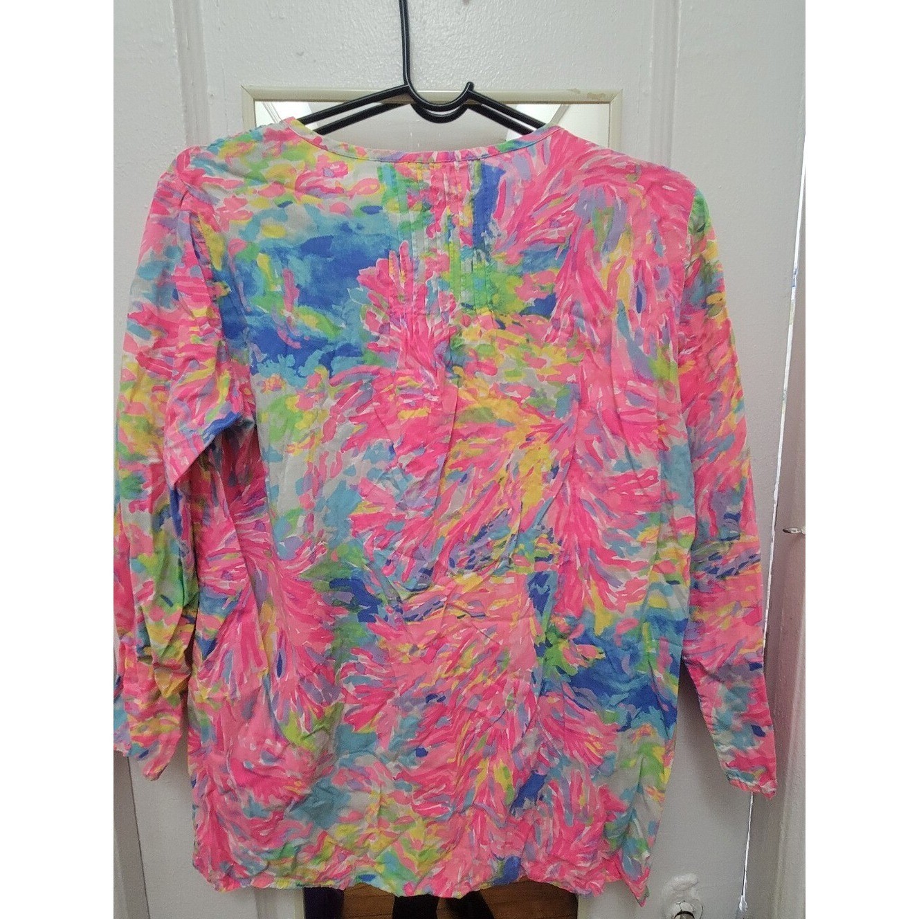 Lilly Pulitzer Daylen Pintuck Tunic Top 3/4 Sleeve Multi Floral Resort Preppy