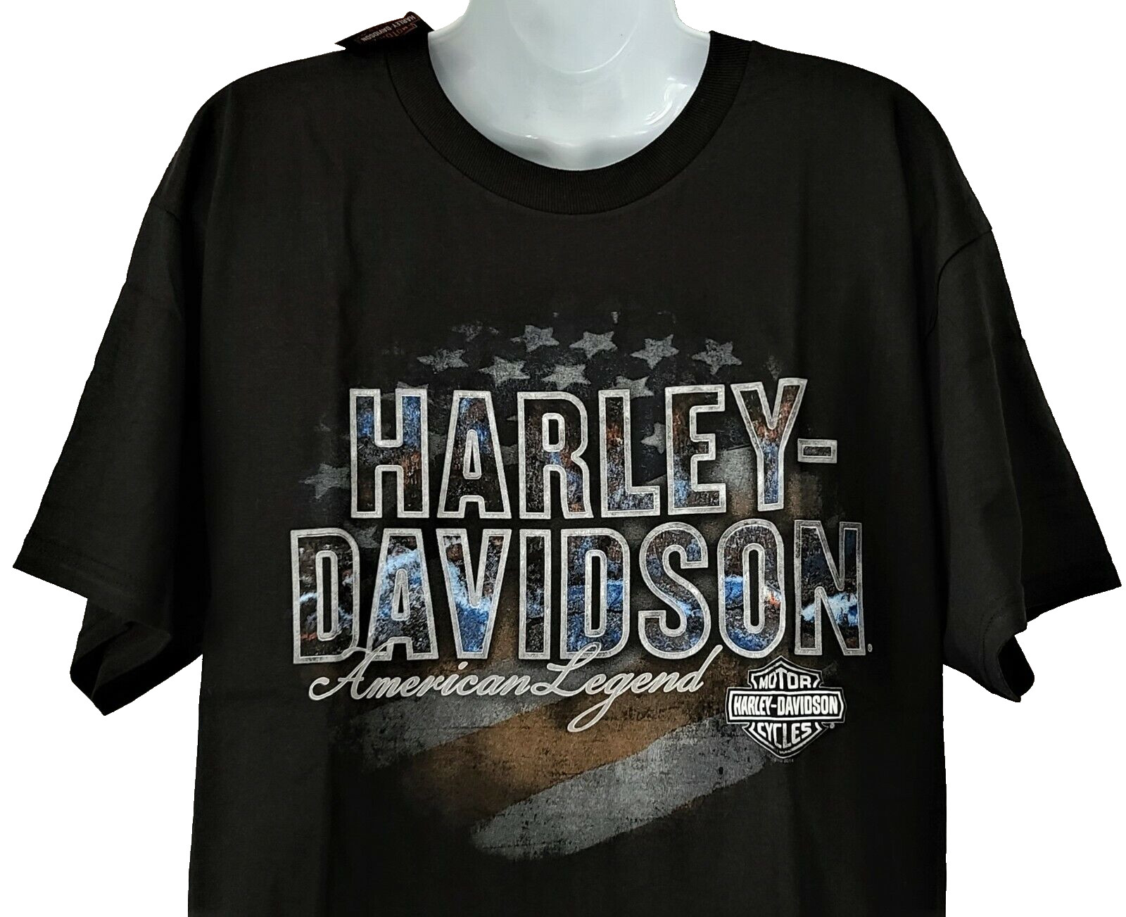 Harley Davidson SS Shirt Black Flag Patriotic Stars Stripes USA Chest43in Mens L